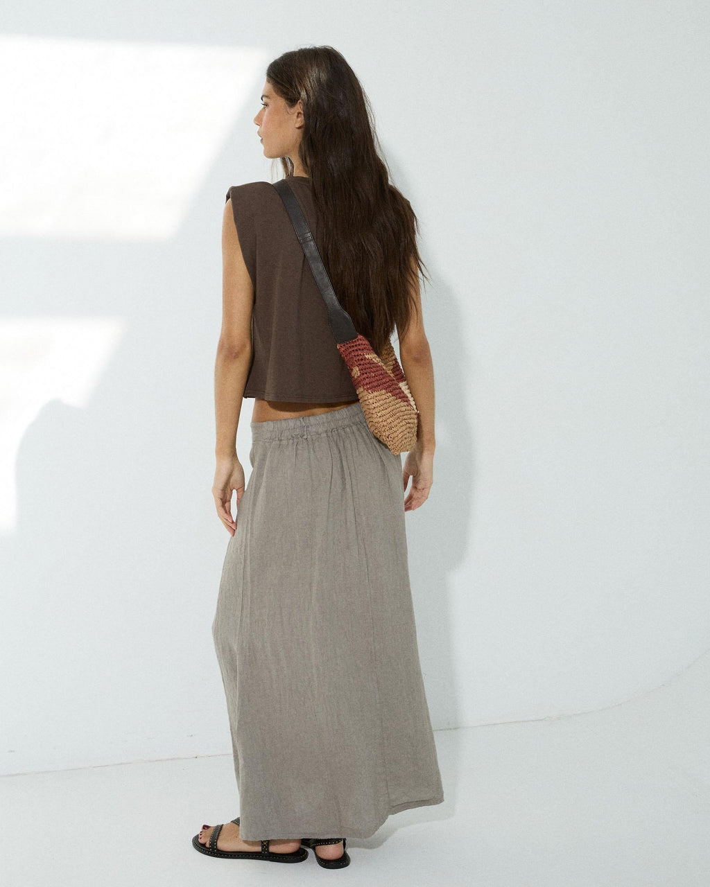 Falda Larga Lino Costura Taupe