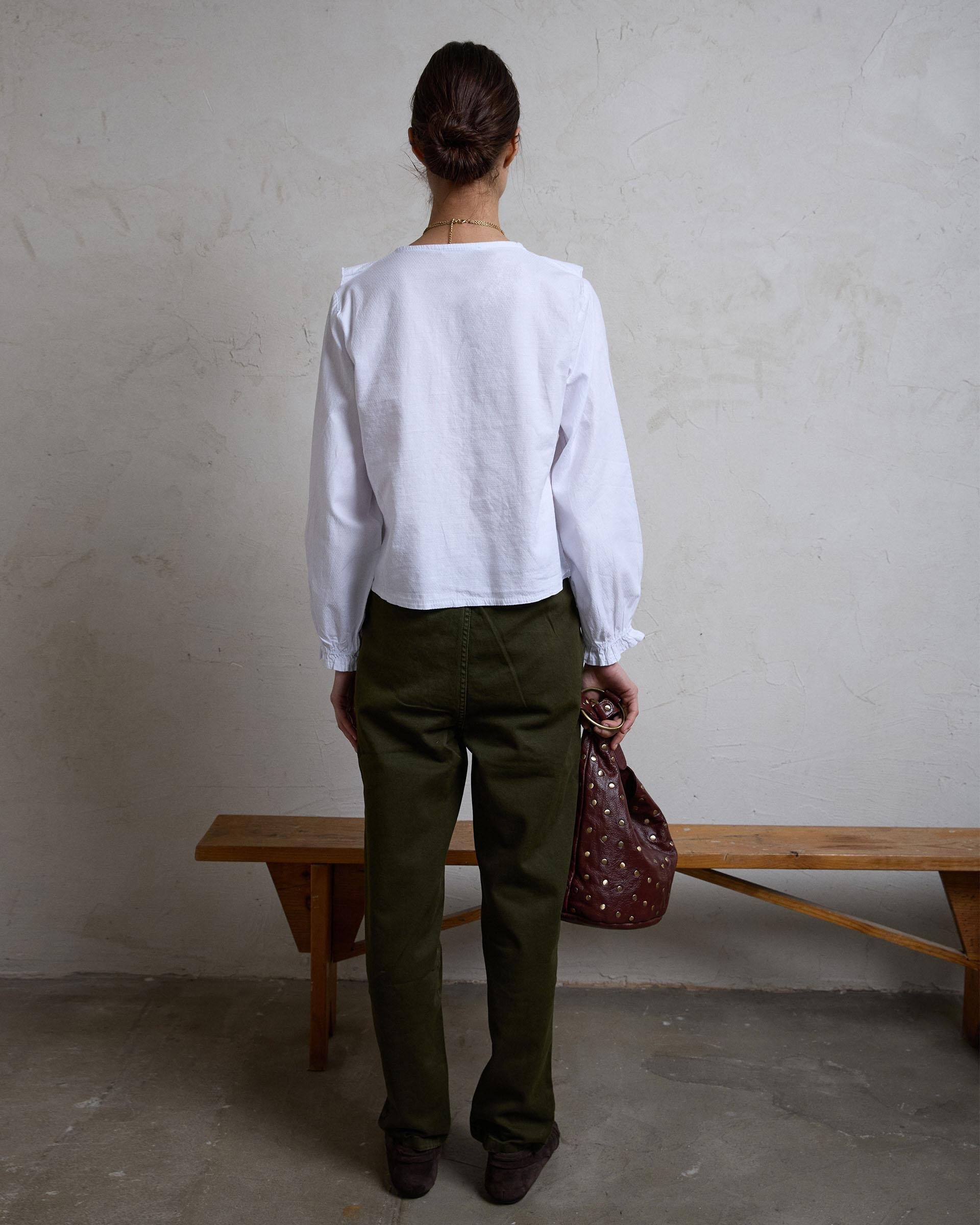 Jeans Bolsillos Ribeteados Verde Oscuro