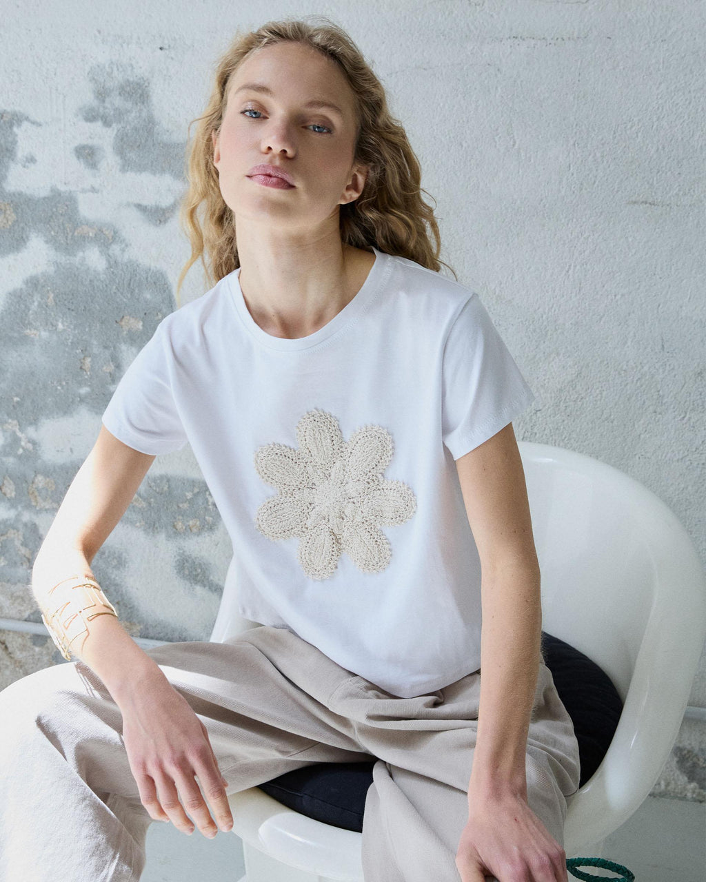 Camiseta Flor Crochet Blanco