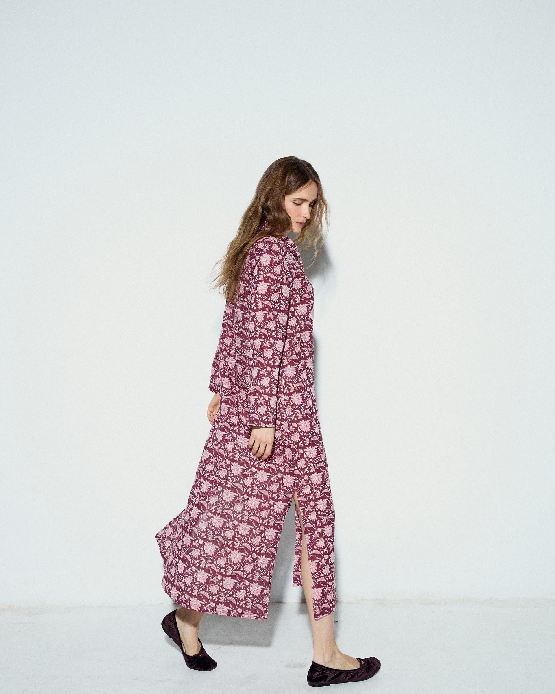 Vestido Camisero Estampado Floral Granate