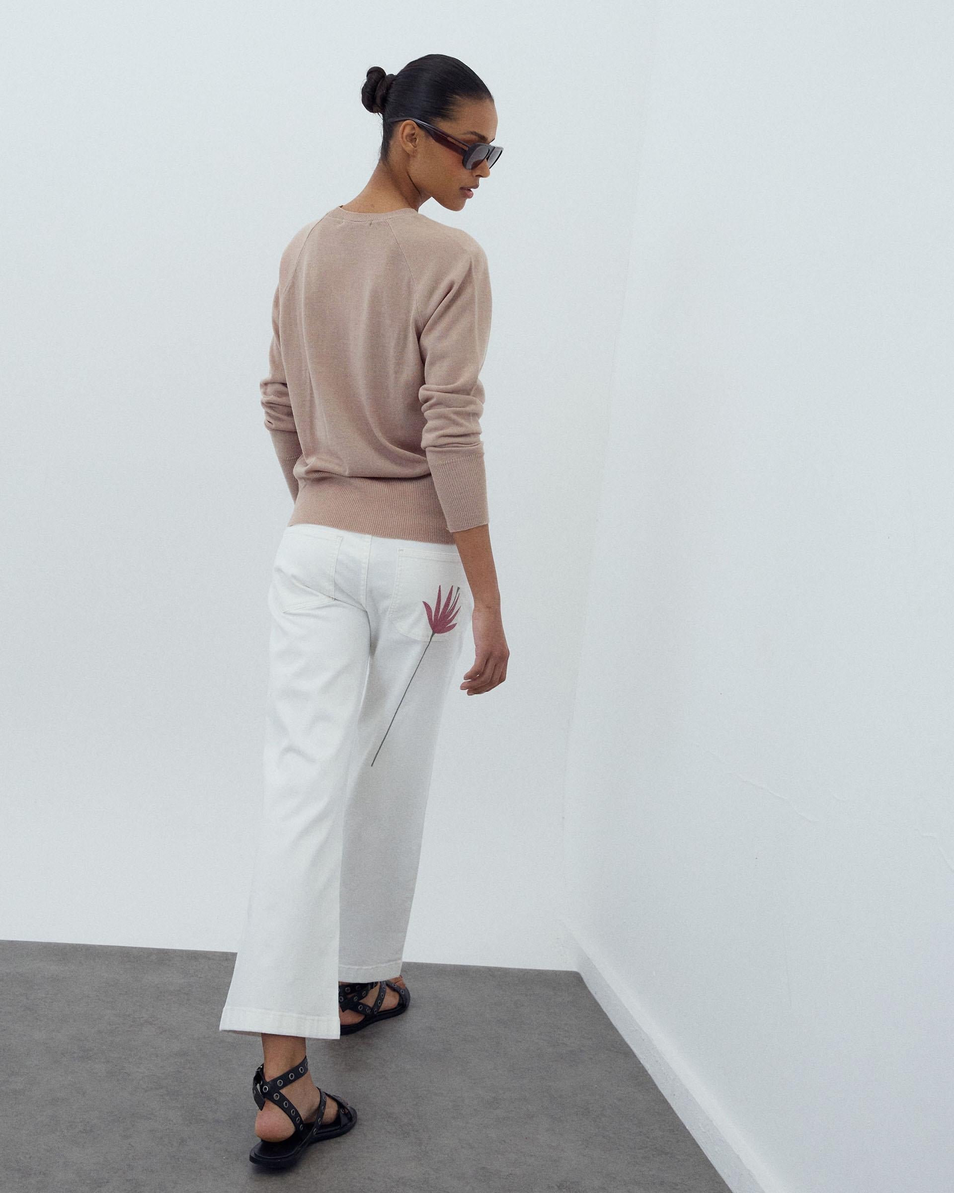 Jersey Cuello Redondo Punto Fino Beige