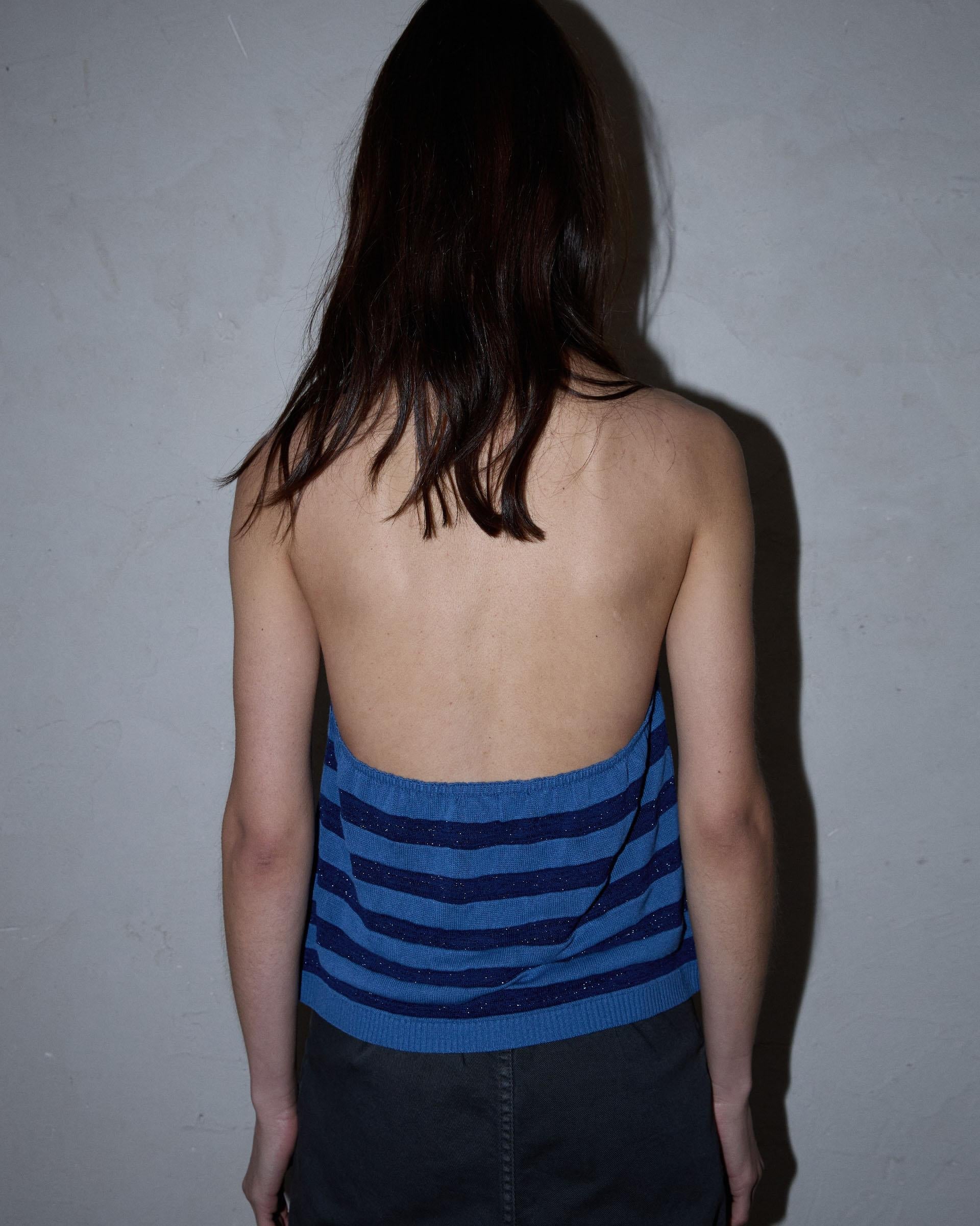 Top Punto Halter Rayas Azul Oscuro