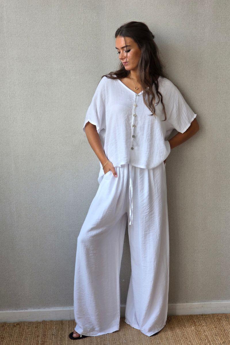 Pantalones goma en la cintura blanco
