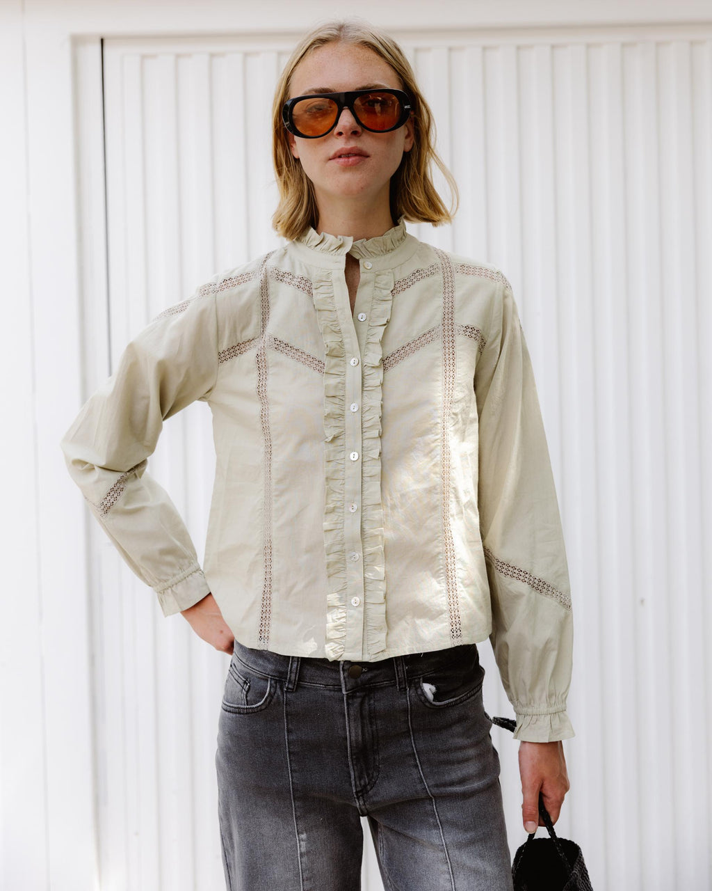 Blusa Puntillas Volante Delantero Verde