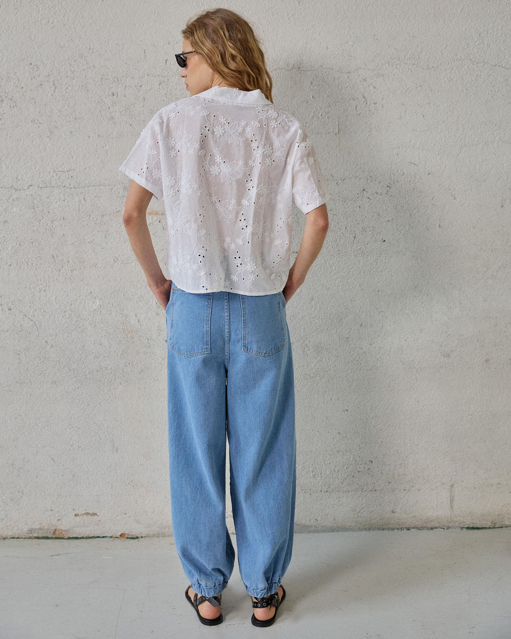 Camisa Manga Corta Troquelados Blanca
