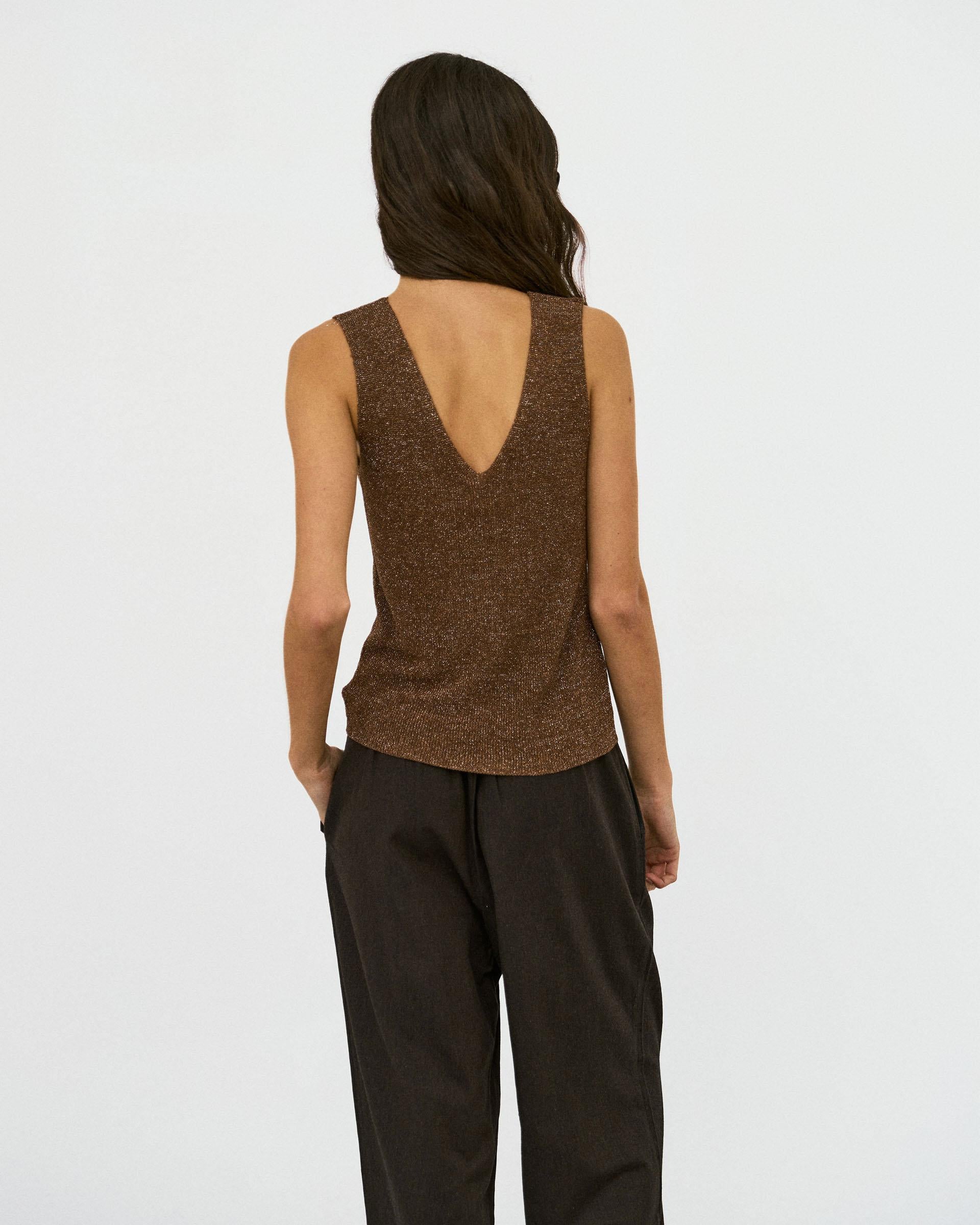 Top Tirantes Lurex Marrón