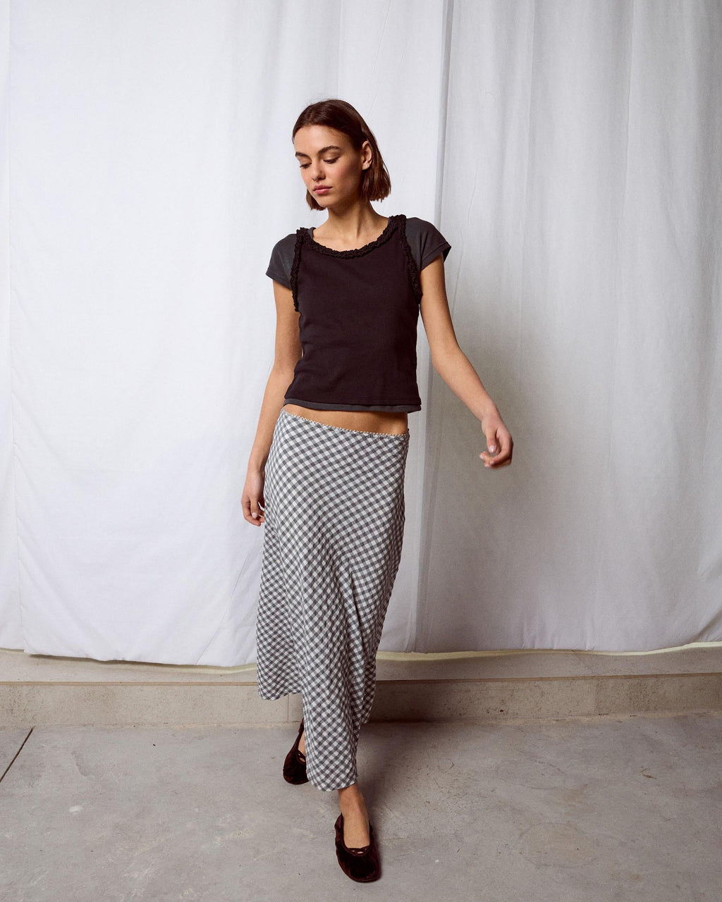 Falda Fluida Cuadros Gris