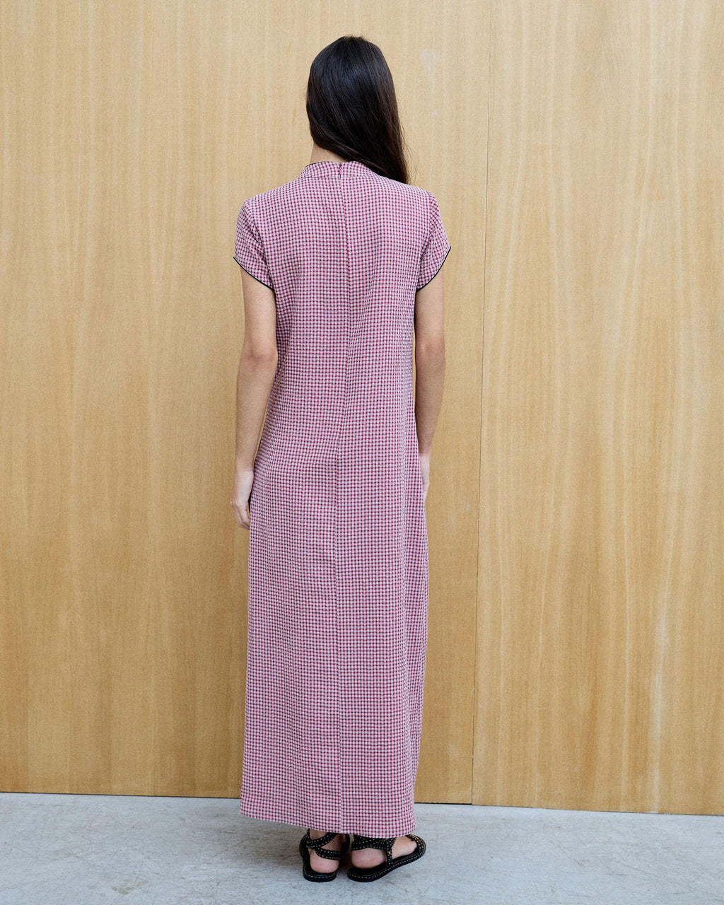 Vestido Lazadas Contraste Cuadros Rosa