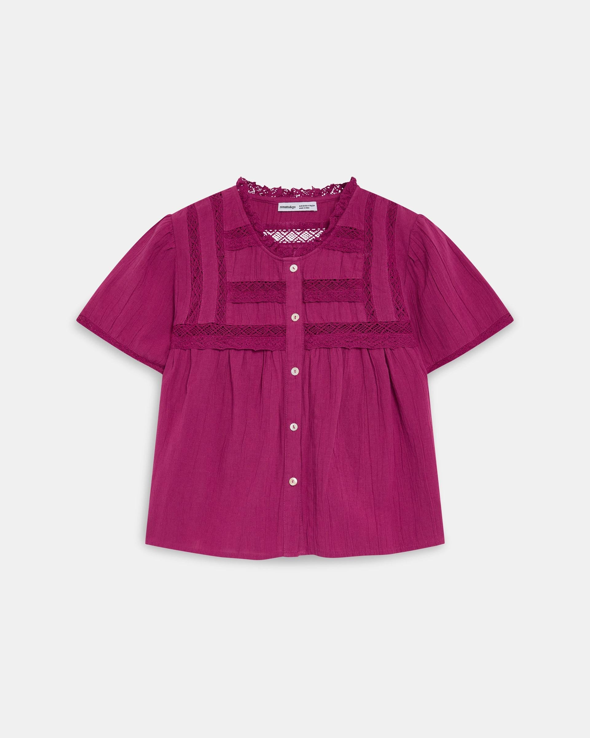 Blusa Puntillas Delanteras Botones Fucsia