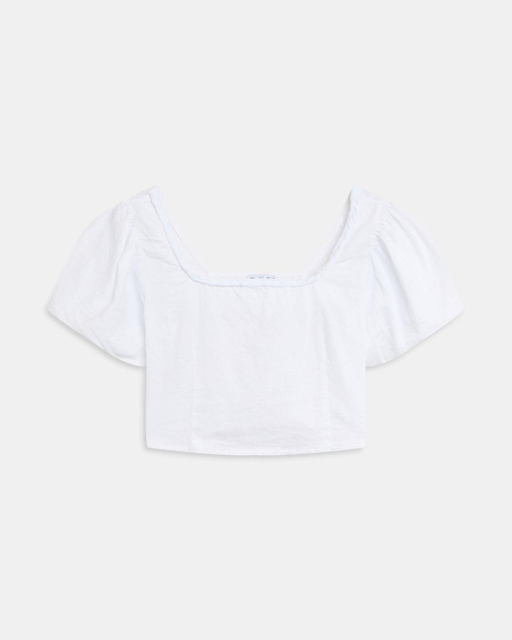 Top Manga Abullonada Escote Espalda Blanco