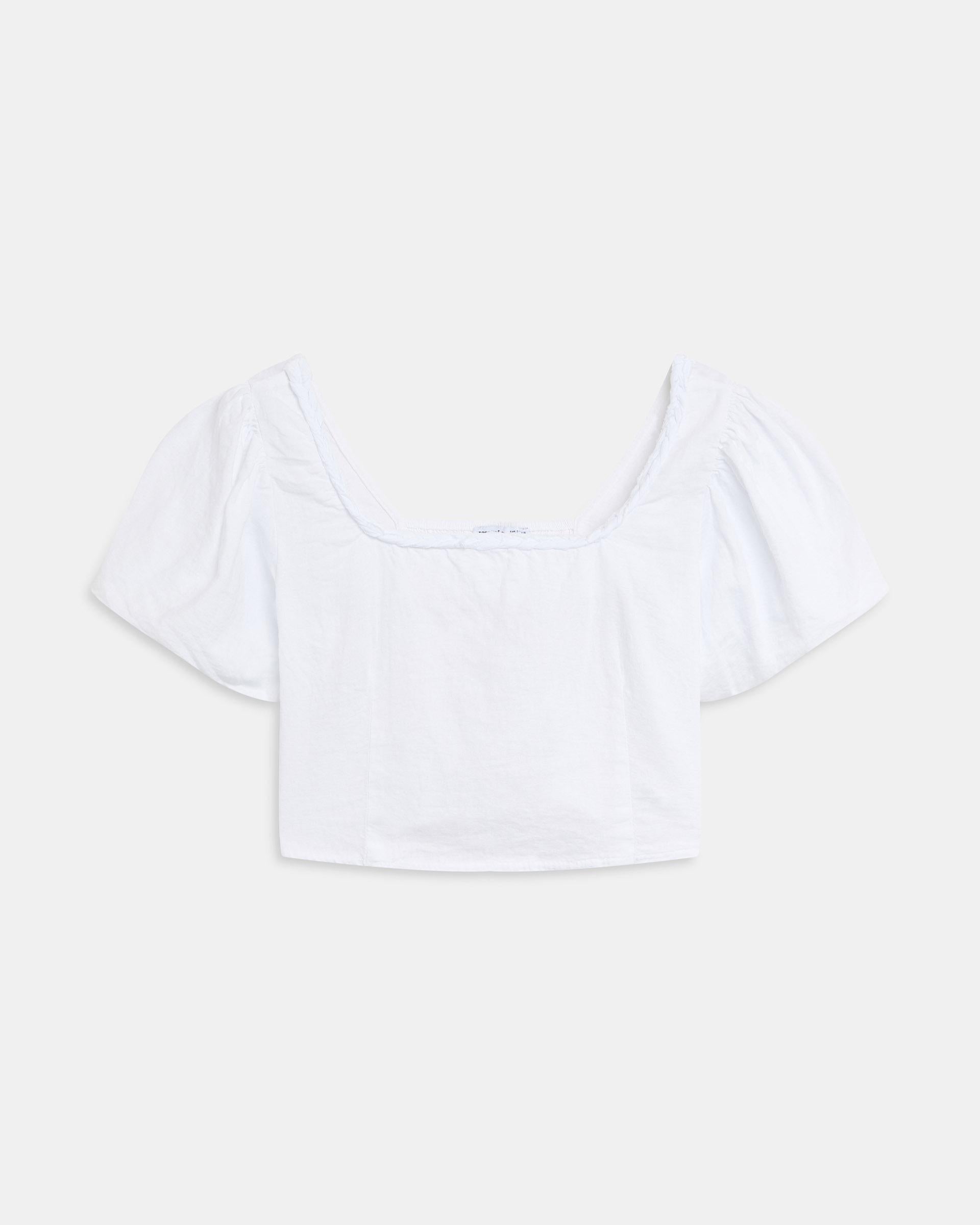 Top Manga Abullonada Escote Espalda Blanco
