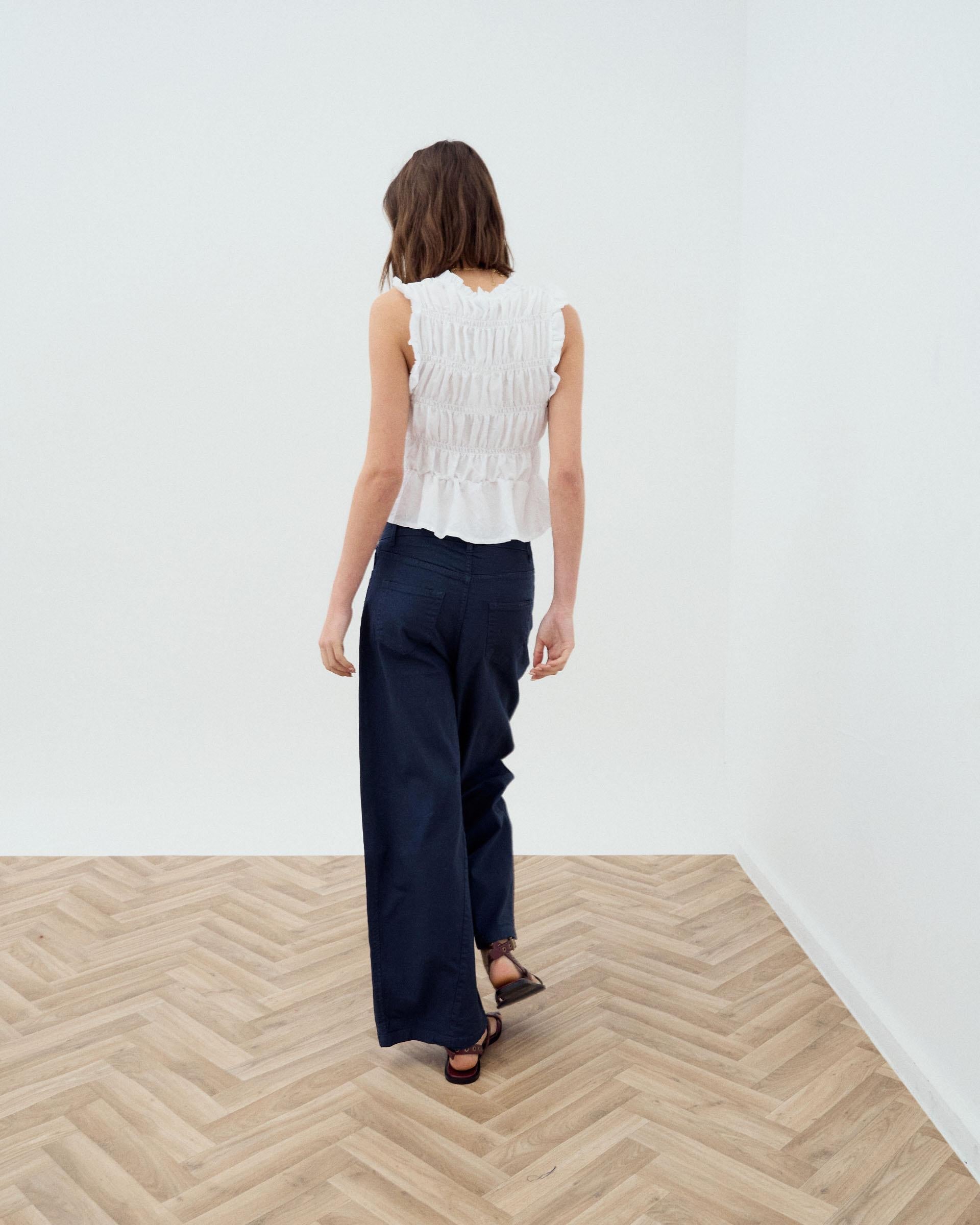 Jeans Costura Diagonal Azul