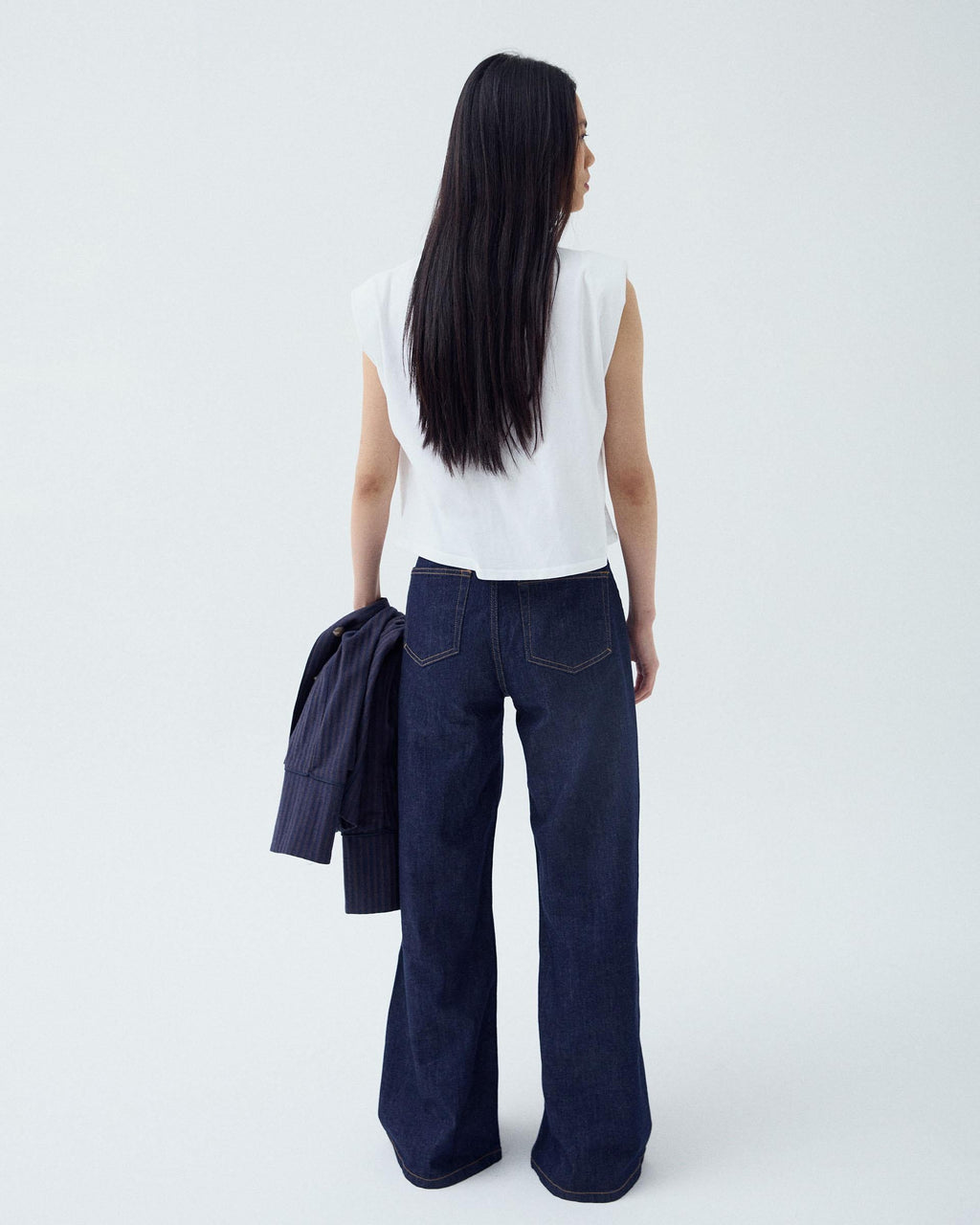 Jeans Costura Pespuntes Azul Oscuro