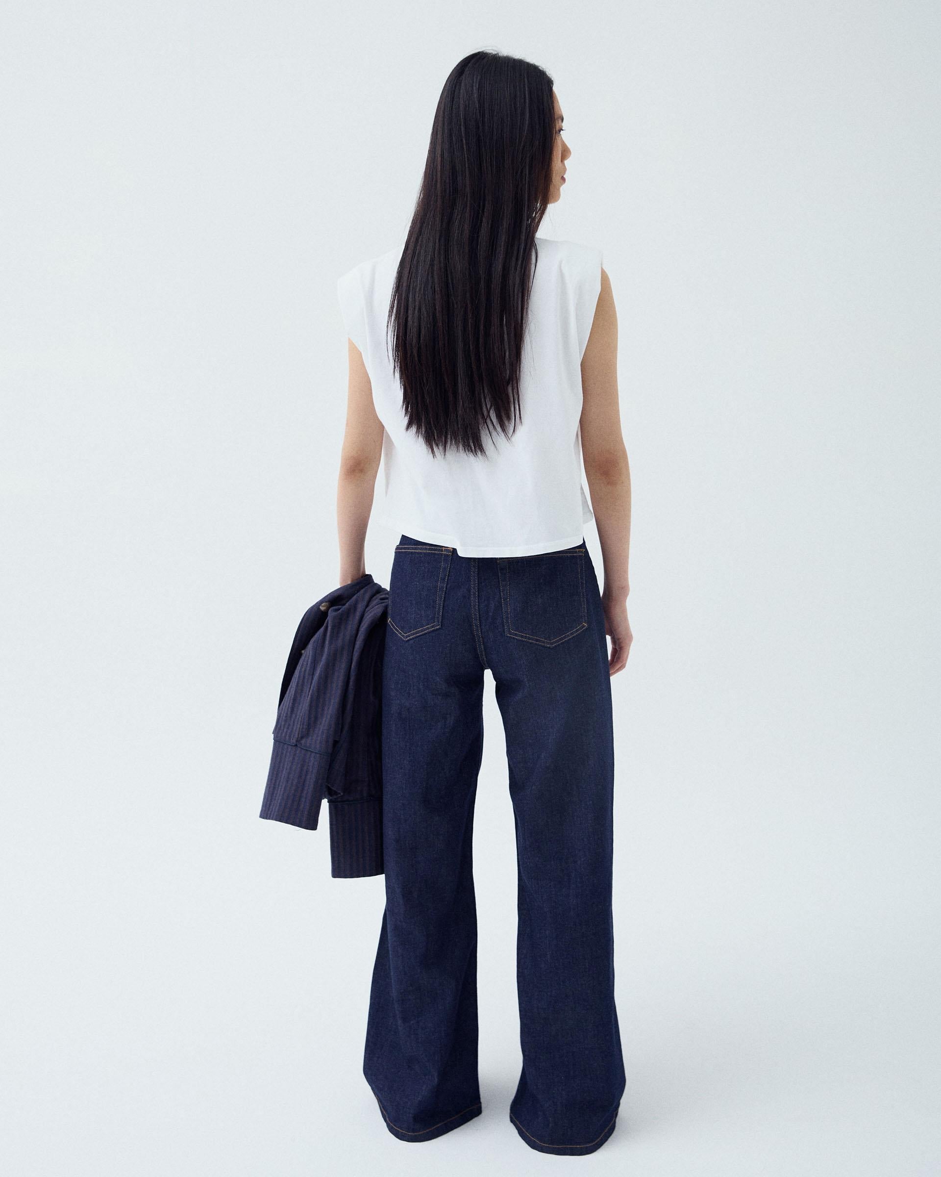 Jeans Costura Pespuntes Azul Oscuro