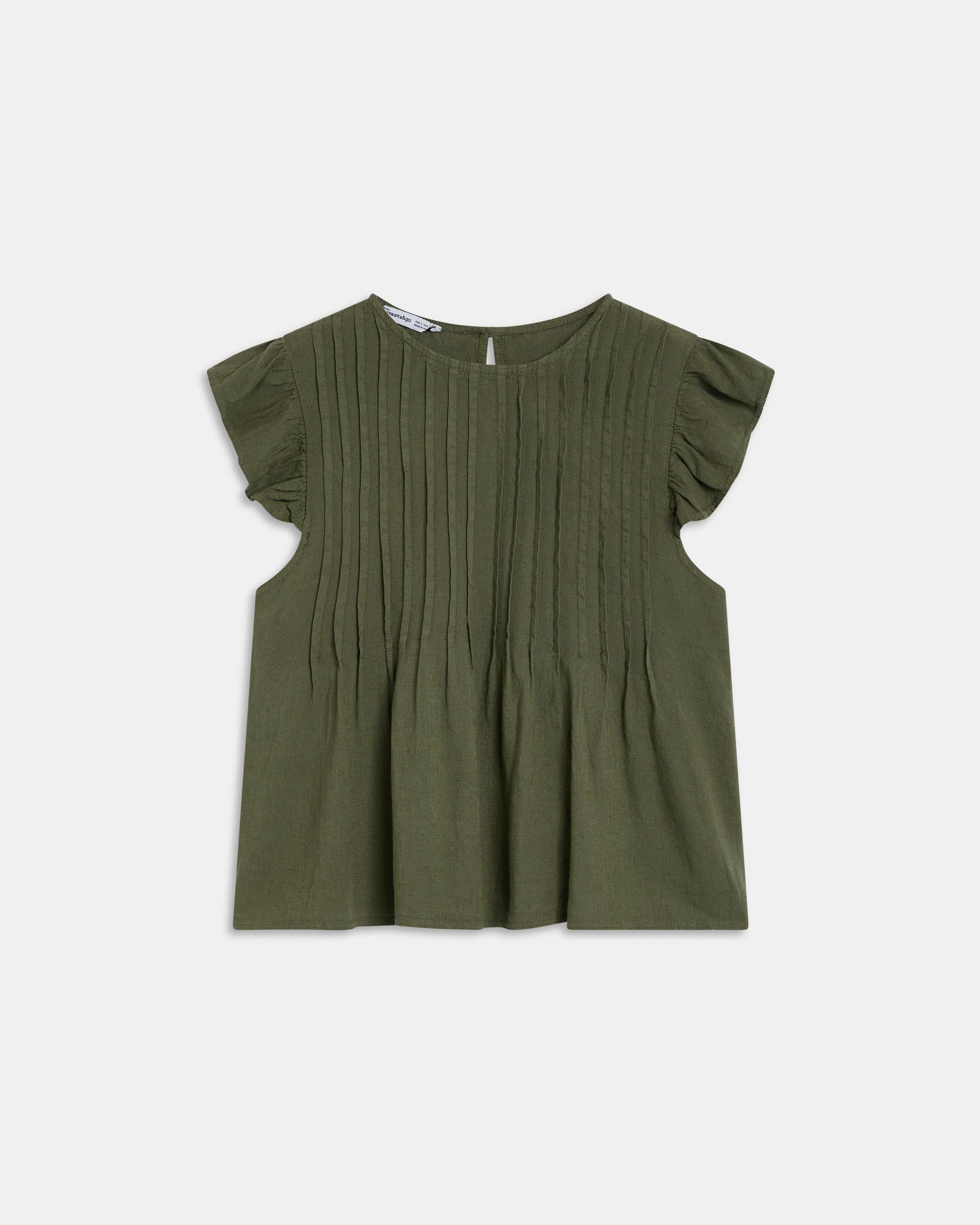 Blusa Jaretas Con Lino Verde Oscuro