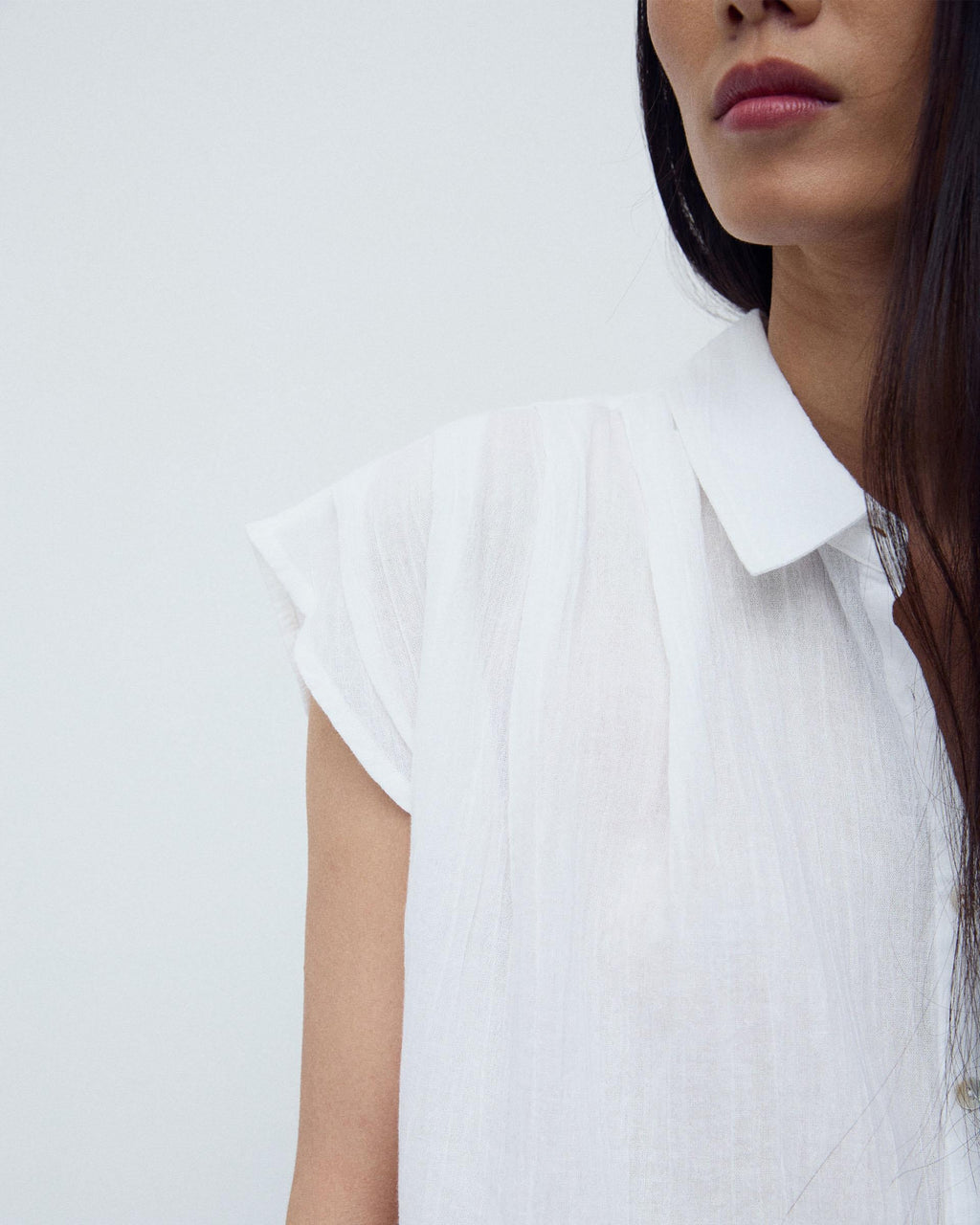 Camisa Sin Mangas Pliegues Blanca