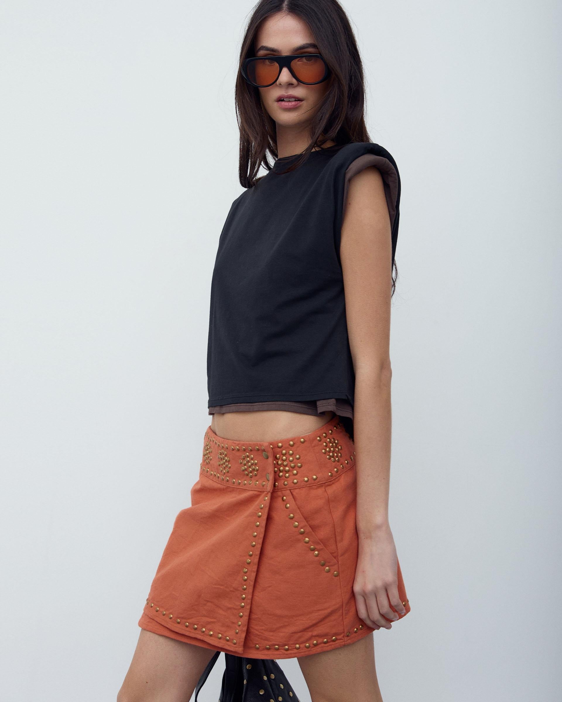 Minifalda Tachuelas Canvas Naranja