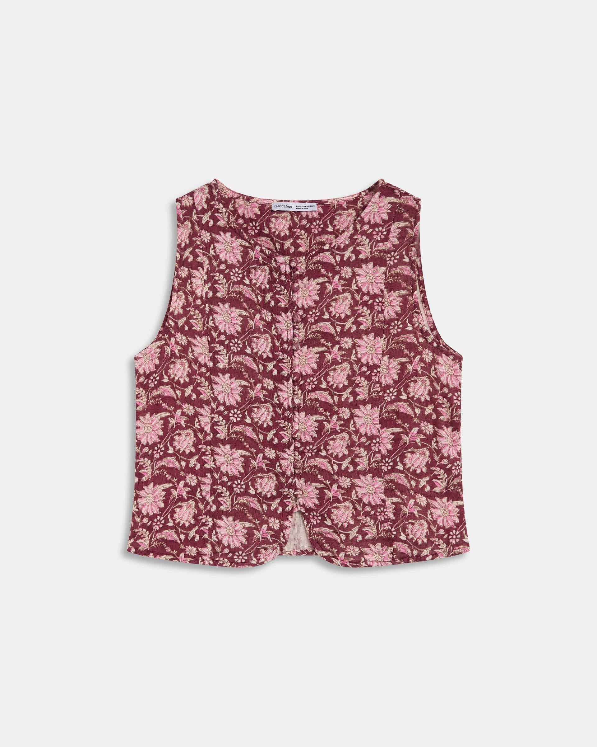 Top Botones Forrados Estampado Floral Granate