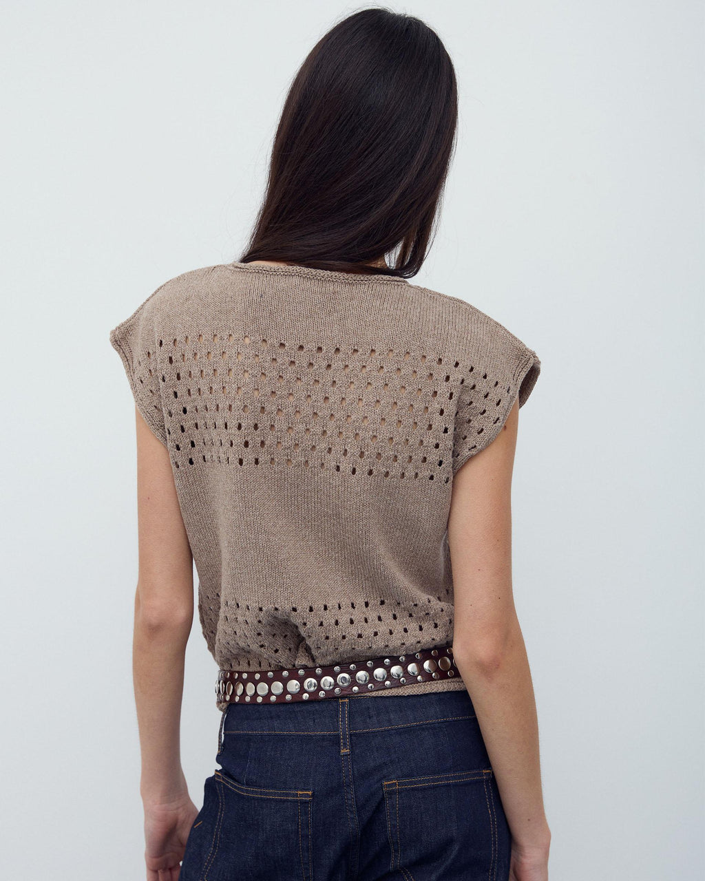 Chaleco Punto Troquelados Beige Oscuro