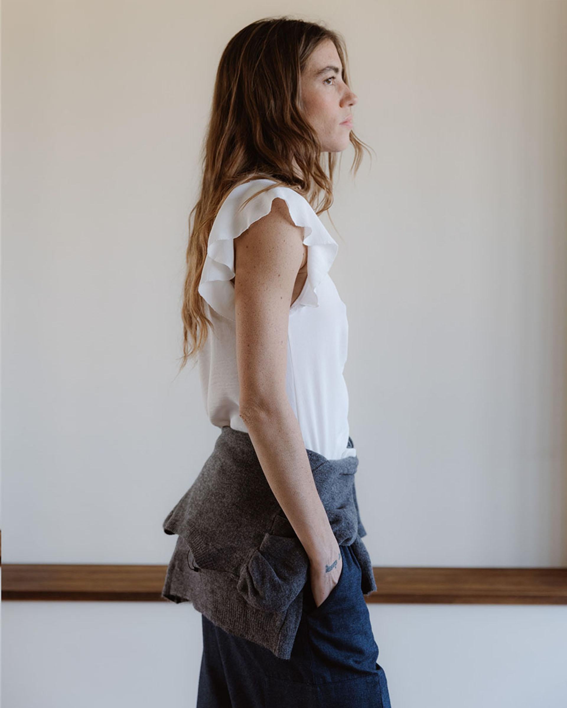 Blusa Manga Corta Frunce Blanca