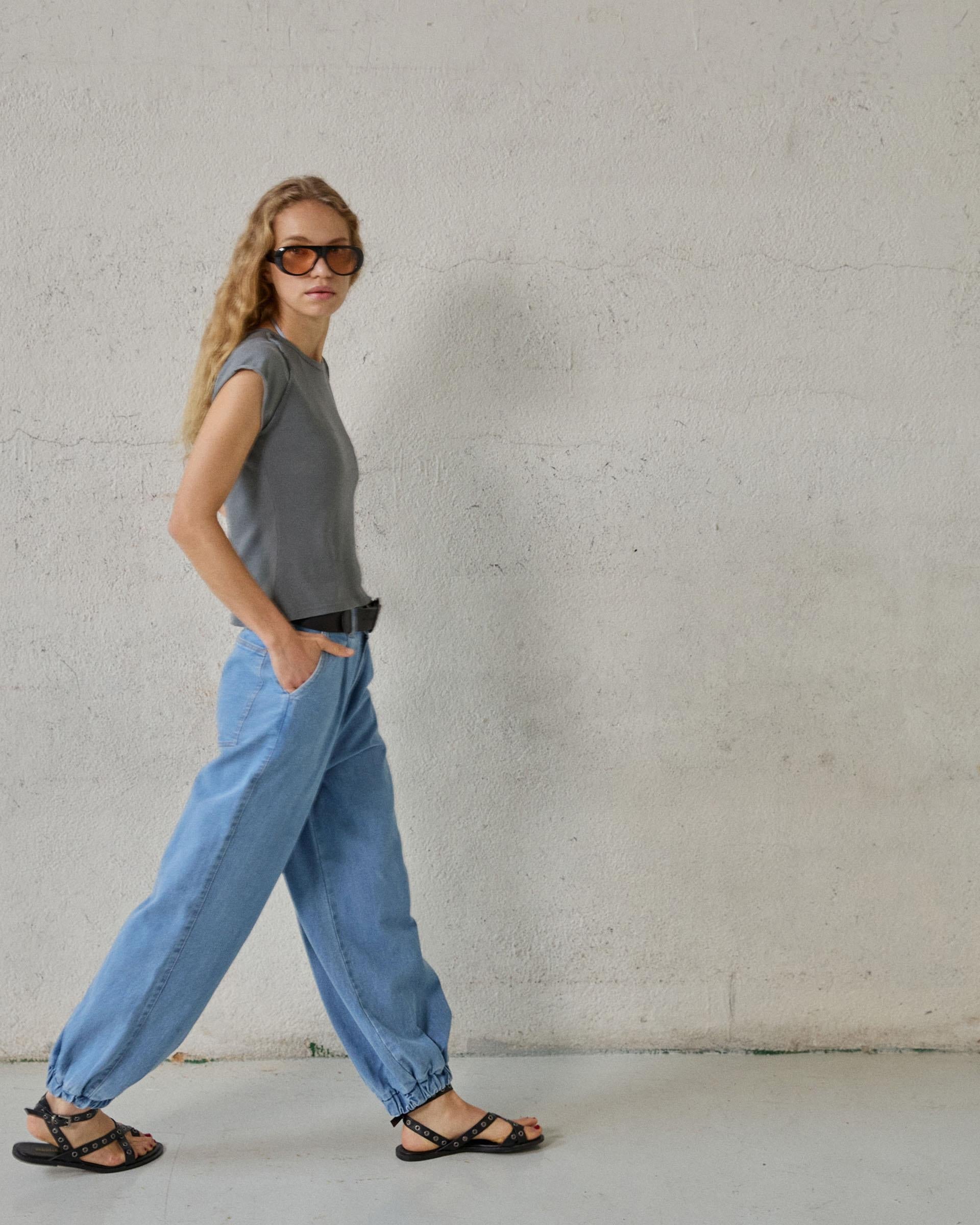 Jeans Bombacho Pinzas Azul