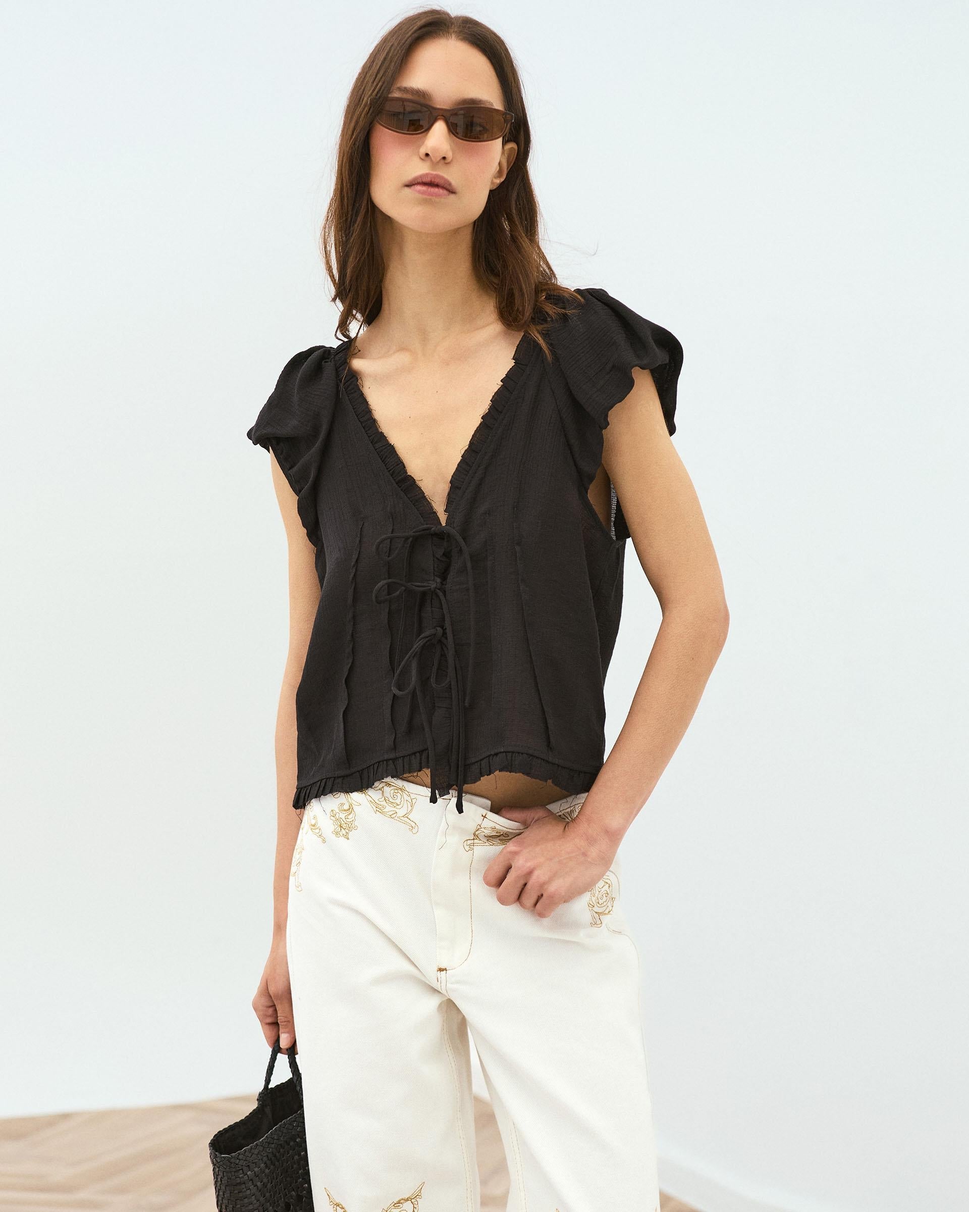 Blusa Lazadas Delanteras Negro
