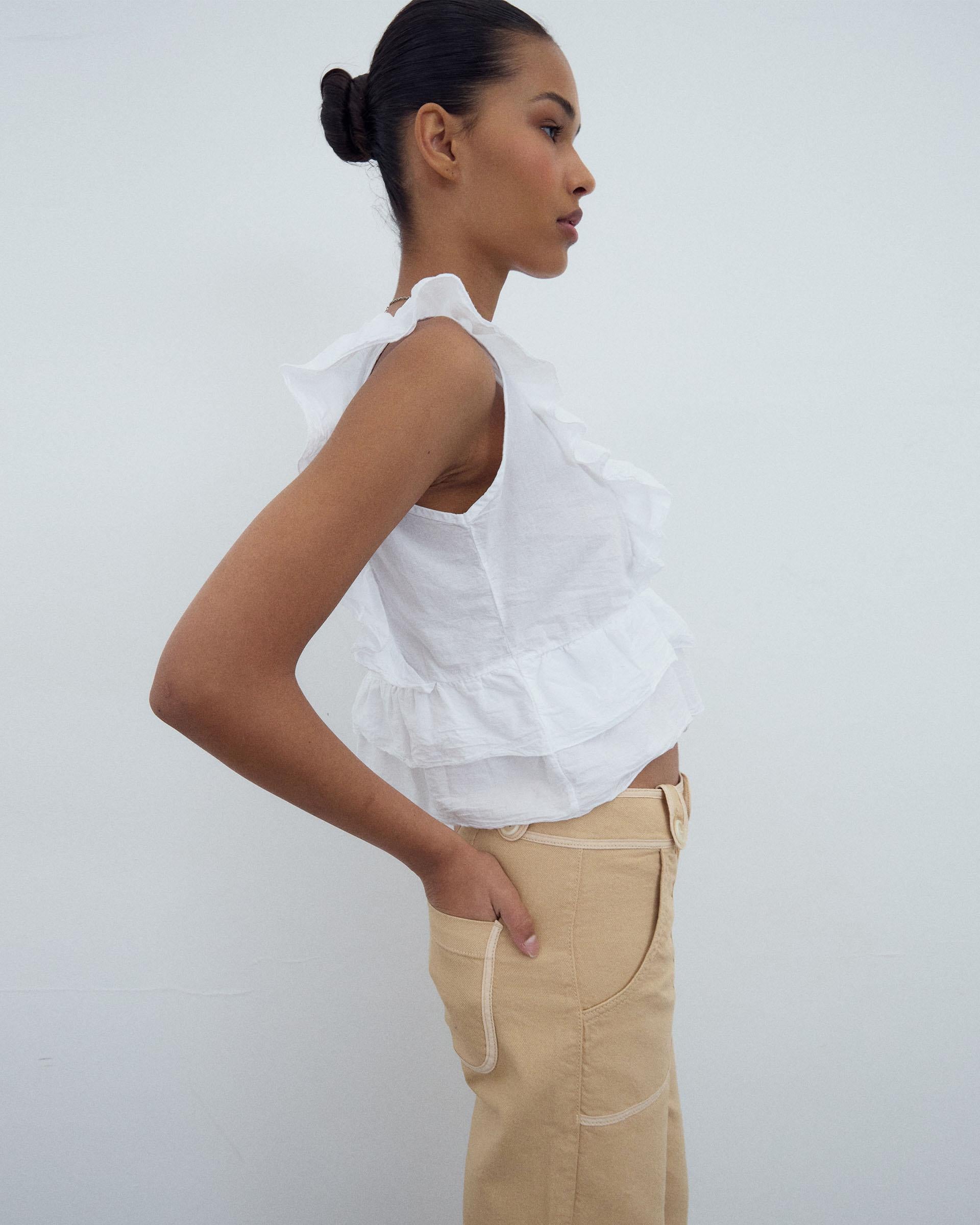 Blusa Cruzada Volantes Blanca