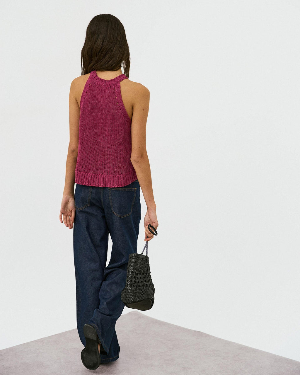 Top Punto Sin Mangas Cuello Redondo Rib Rosa