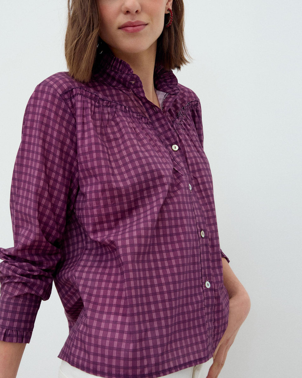 Blusa Canesú Cuadros Morado