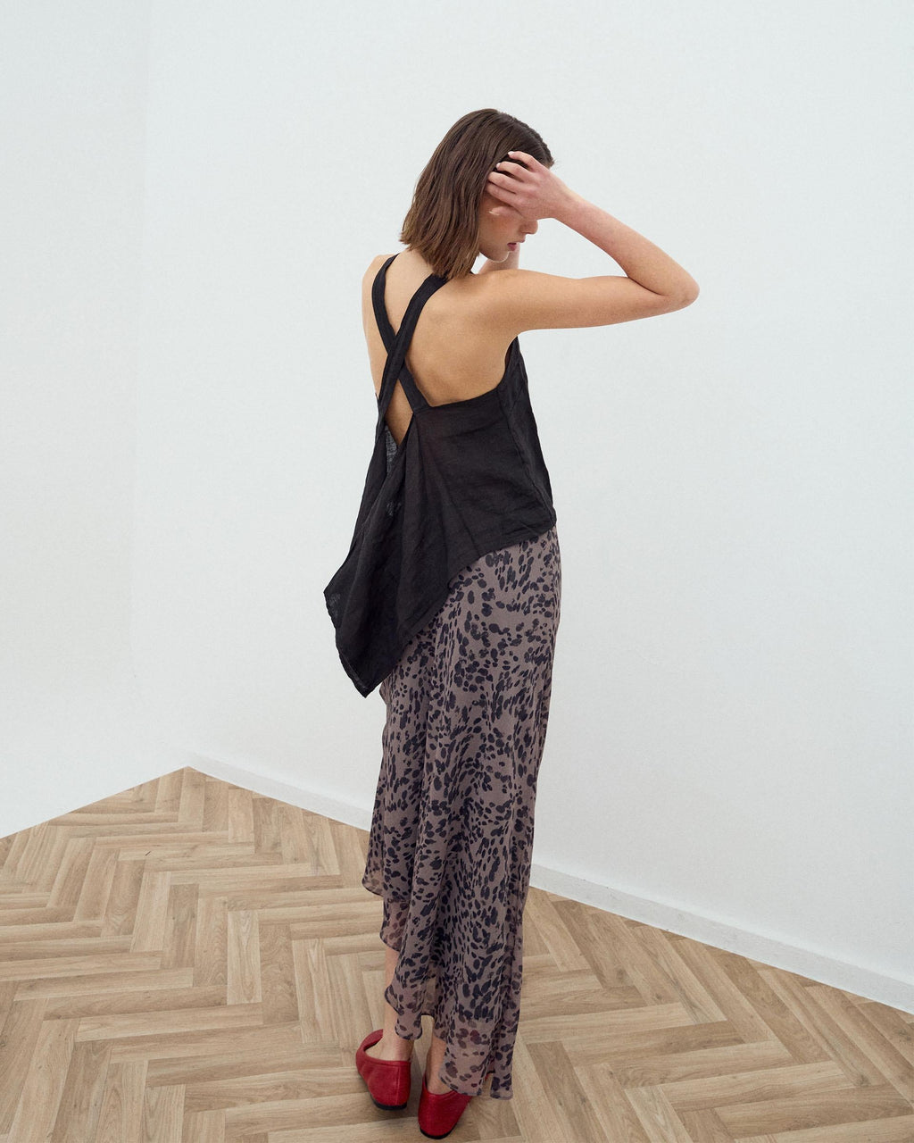 Falda Asimetrica Animal Print Marrón
