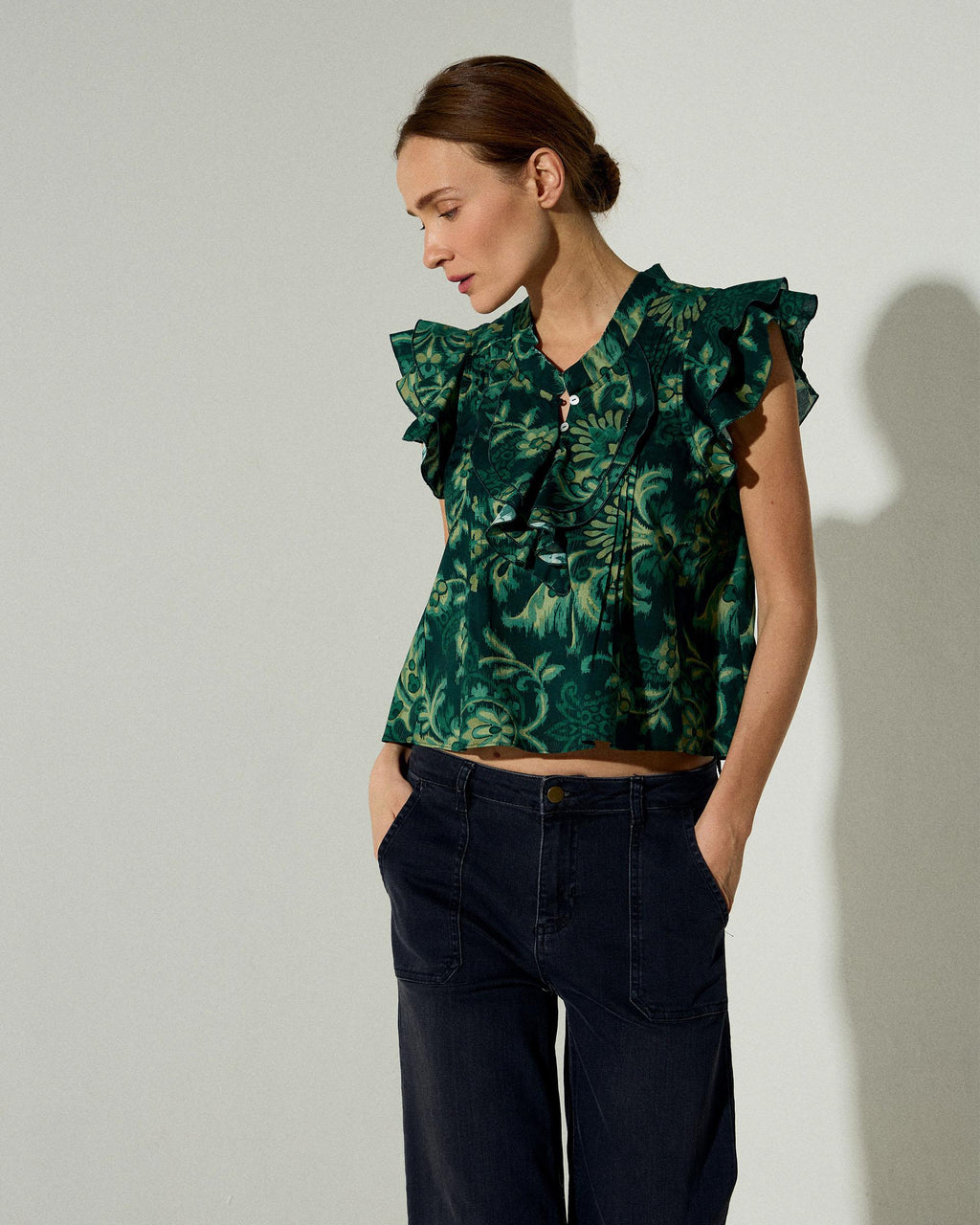 Blusa Sin Mangas Estampado Floral Verde