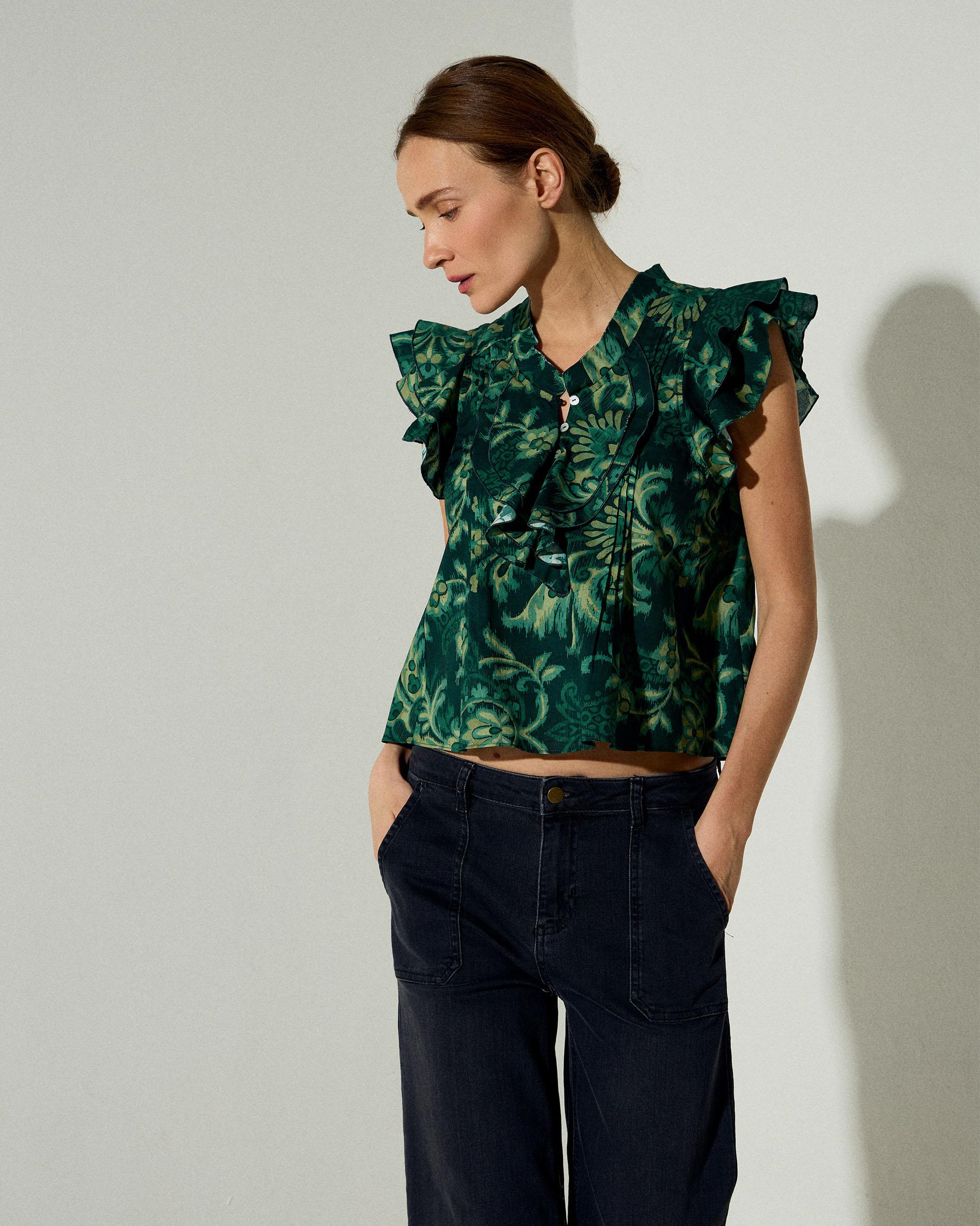 Blusa Sin Mangas Estampado Floral Verde