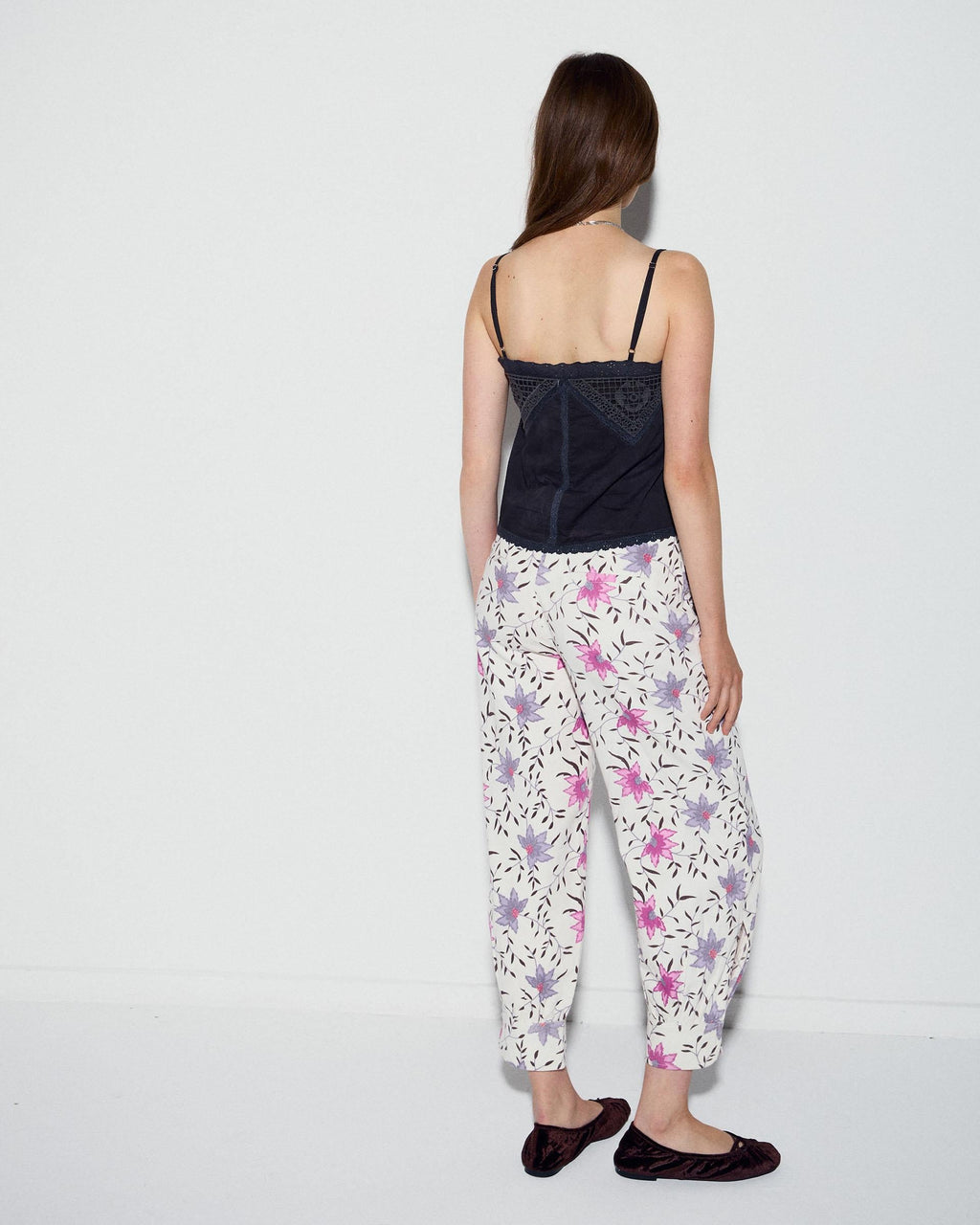 Pantalón Bombacho Estampado Floral Blanco