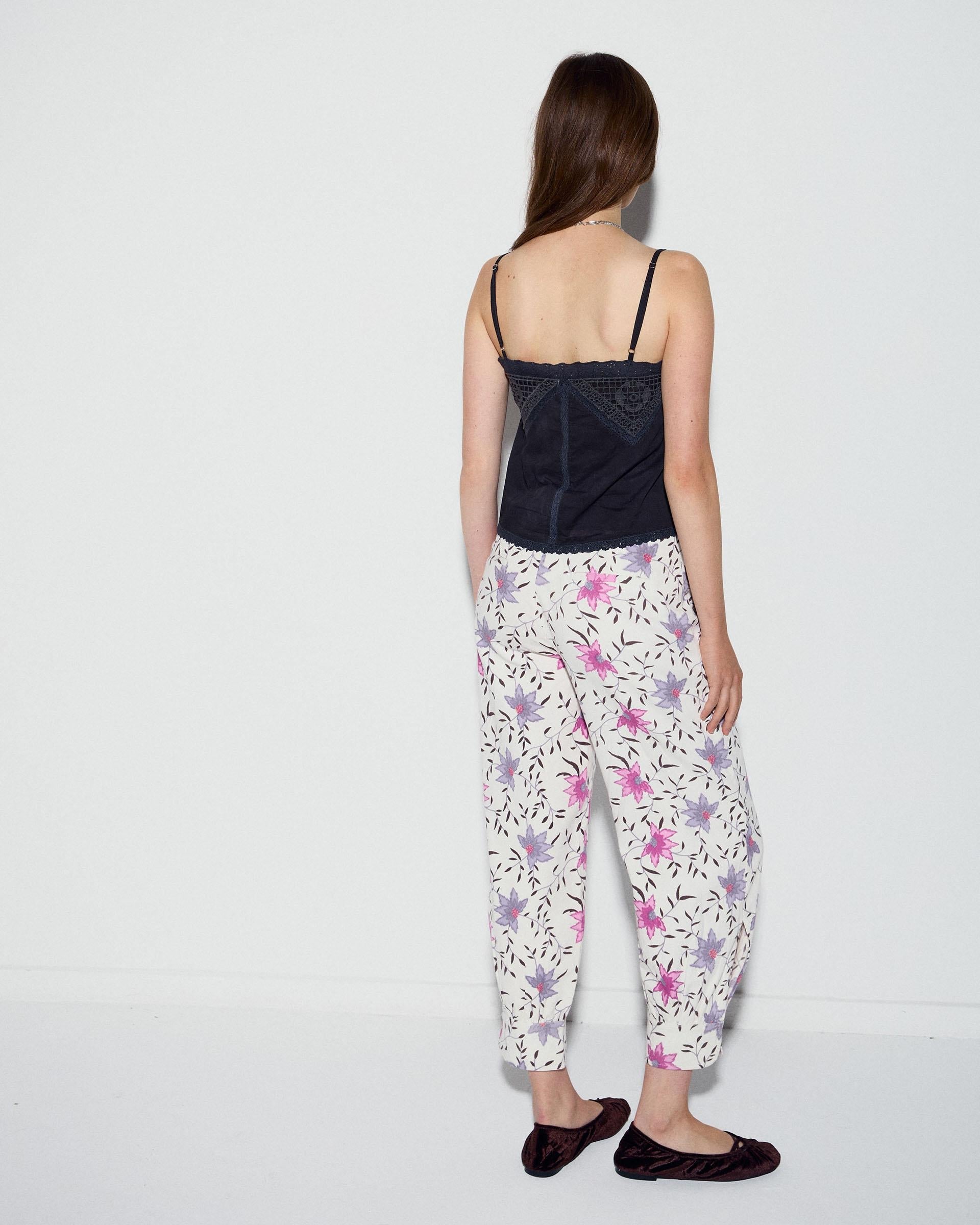 Pantalón Bombacho Estampado Floral Blanco