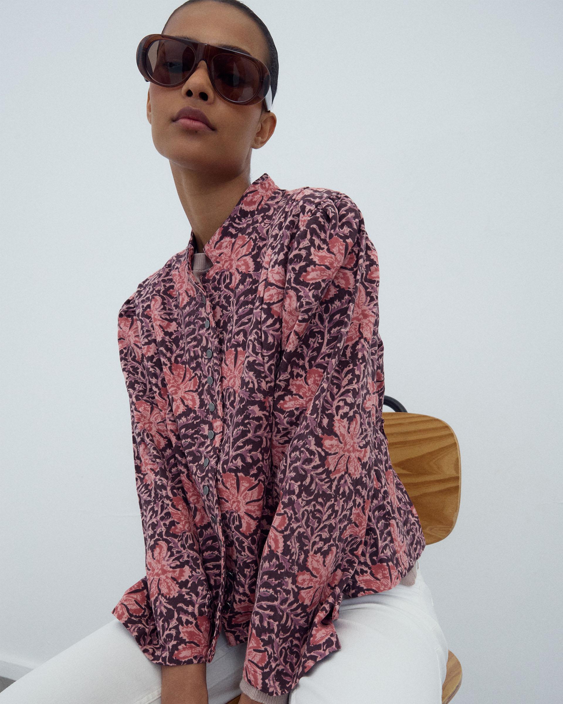Chaqueta Botones Estampado Floral Rosa