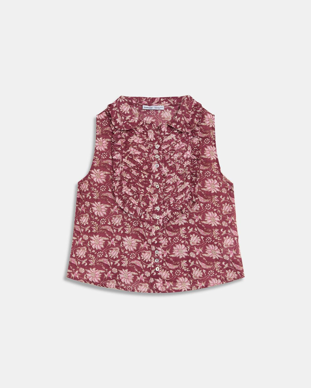 Blusa Sin Mangas Pechera Estampado Floral Granate