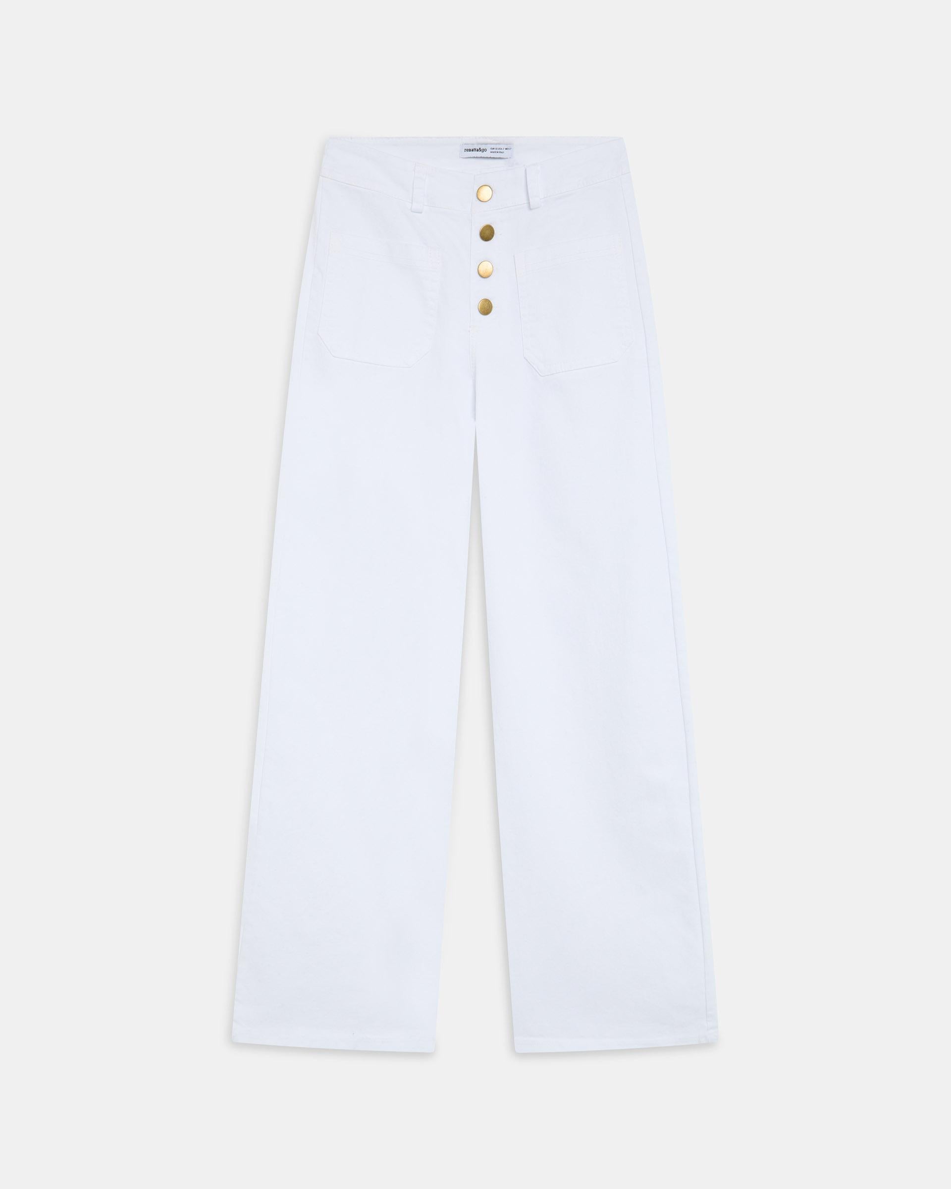 Jeans Bolsillos De Plastón Blanco