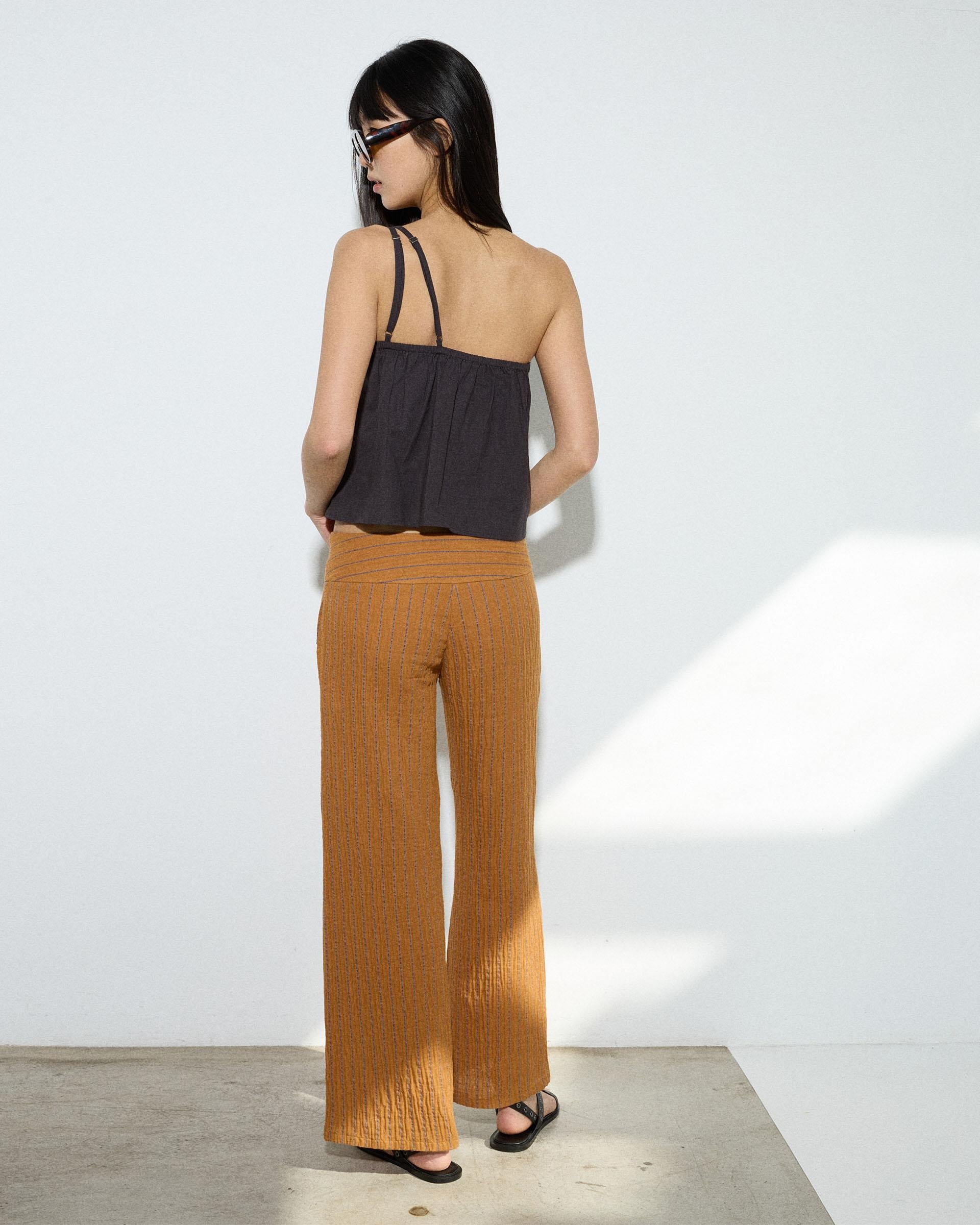 Pantalón Rayas Cinturilla Cruzada Naranja