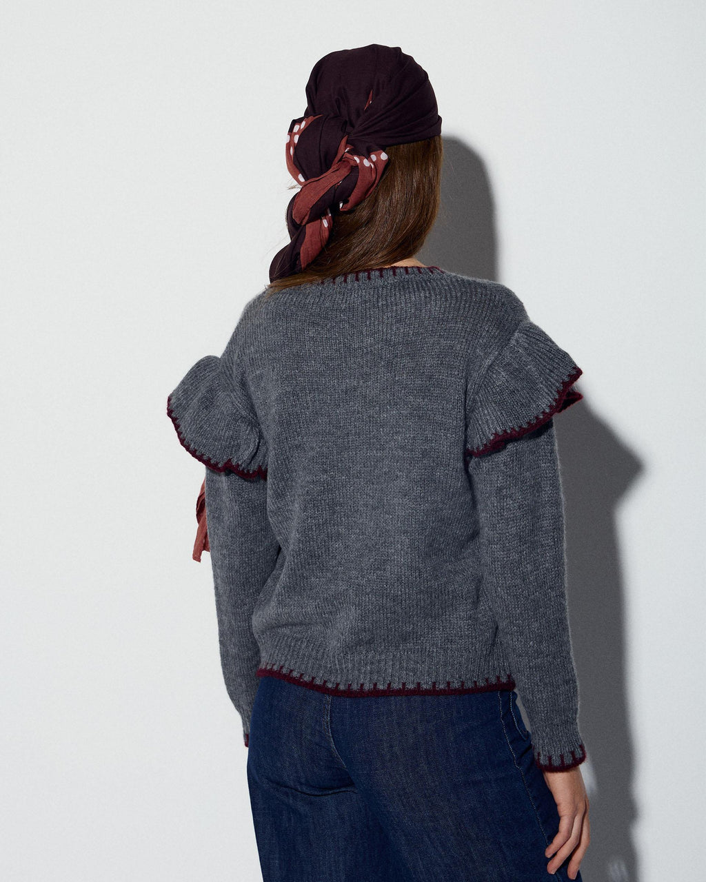 Jersey Volantes Laterales Pespuntes Gris