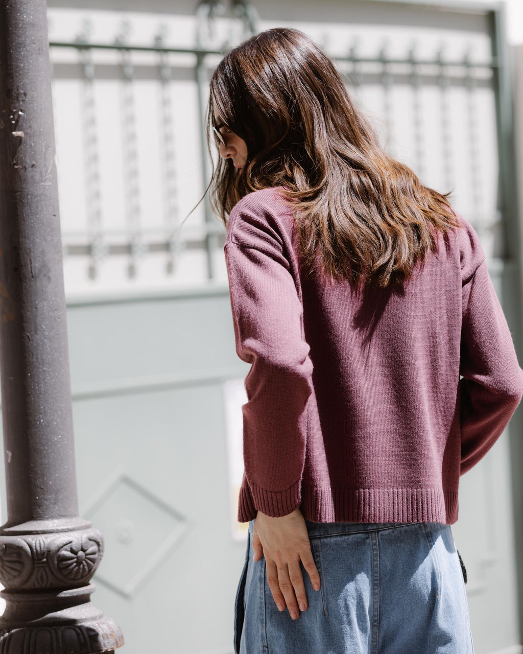 Chaqueta Punto Cuello Subido Morado