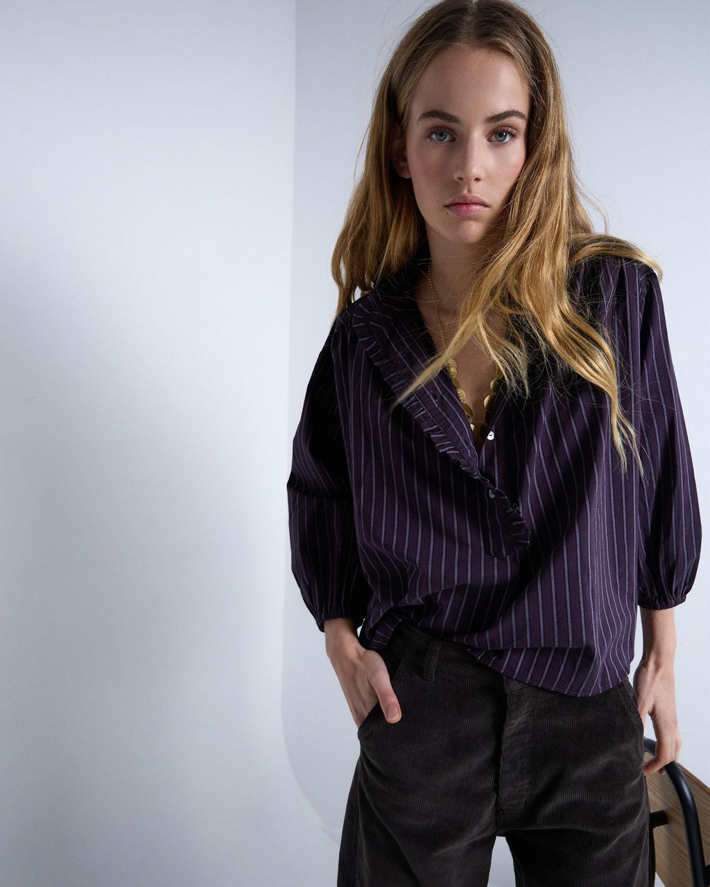 Blusa Rayas Volante Morado