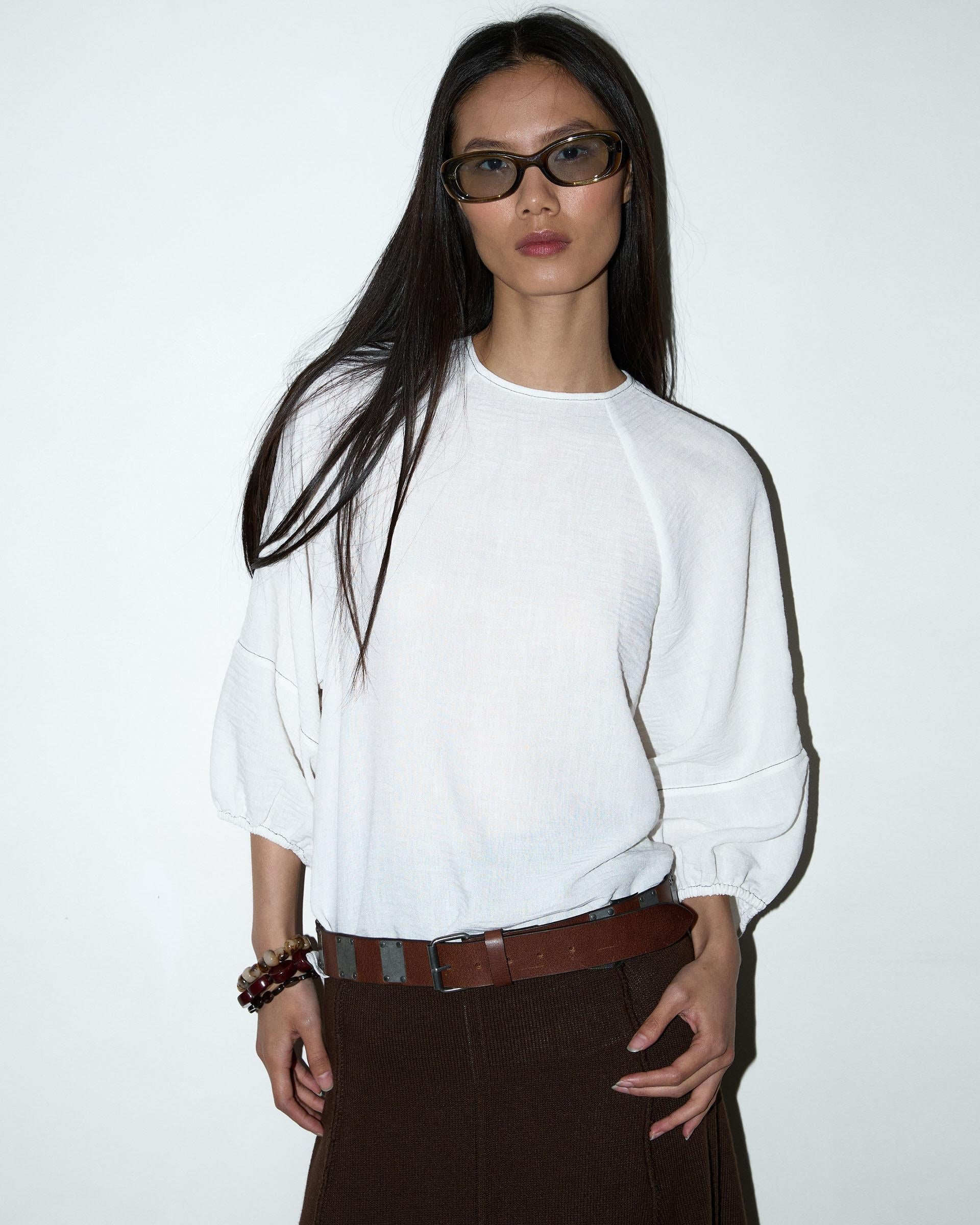 Blusa Escote Espalda Costuras Blanca