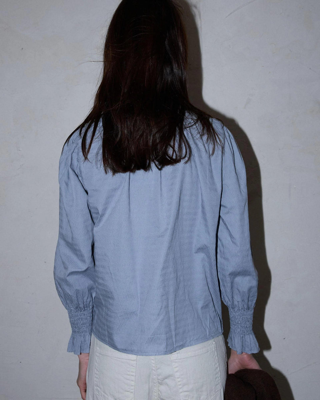 Blusa Nido De Abeja Cuello Azul Claro