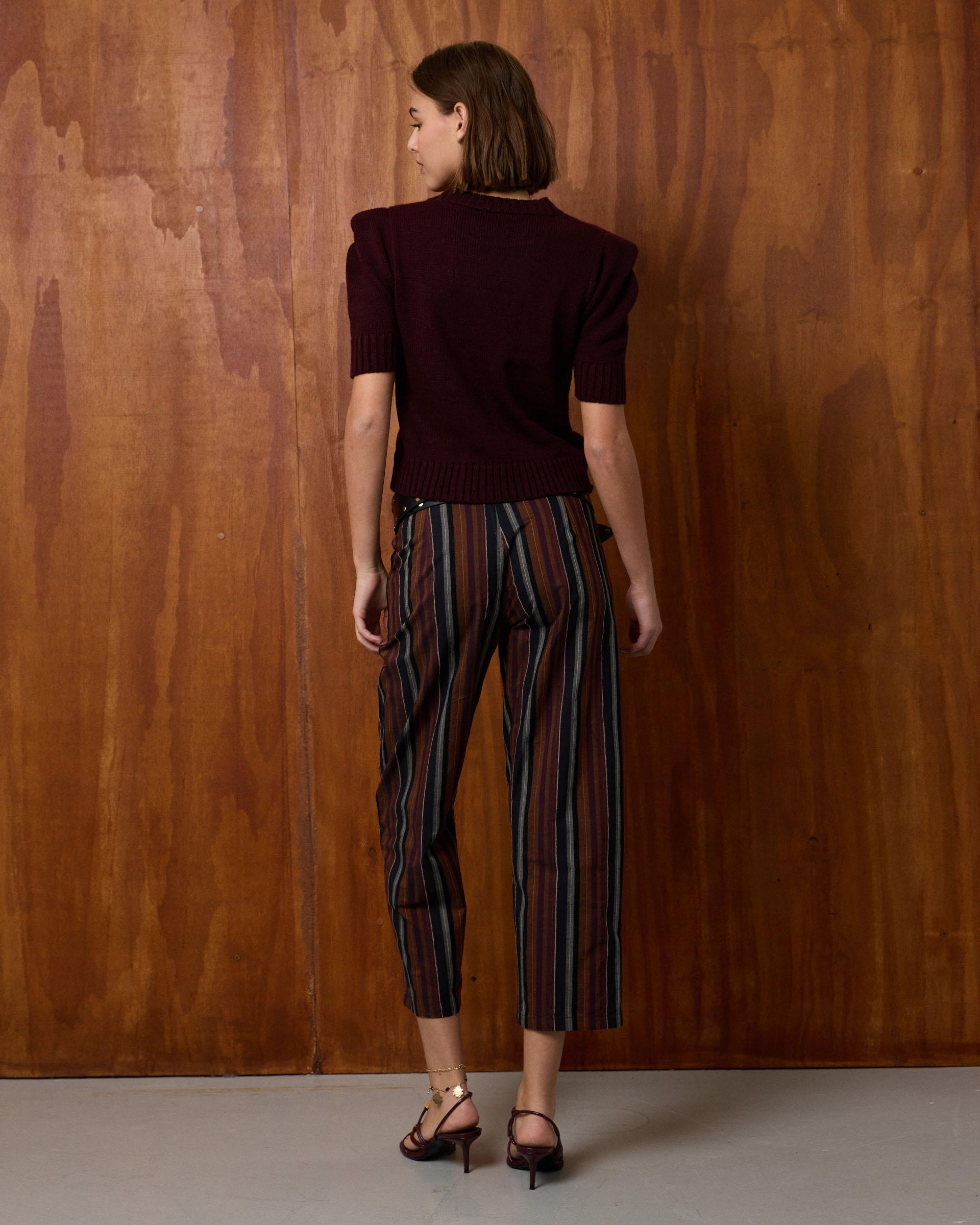 Pantalón Rayas Detalle Terciopelo Teja