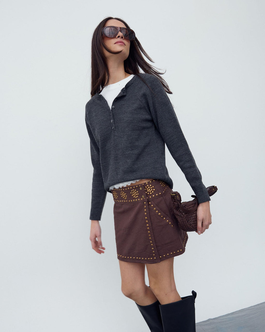 Minifalda Tachuelas Canvas Marrón
