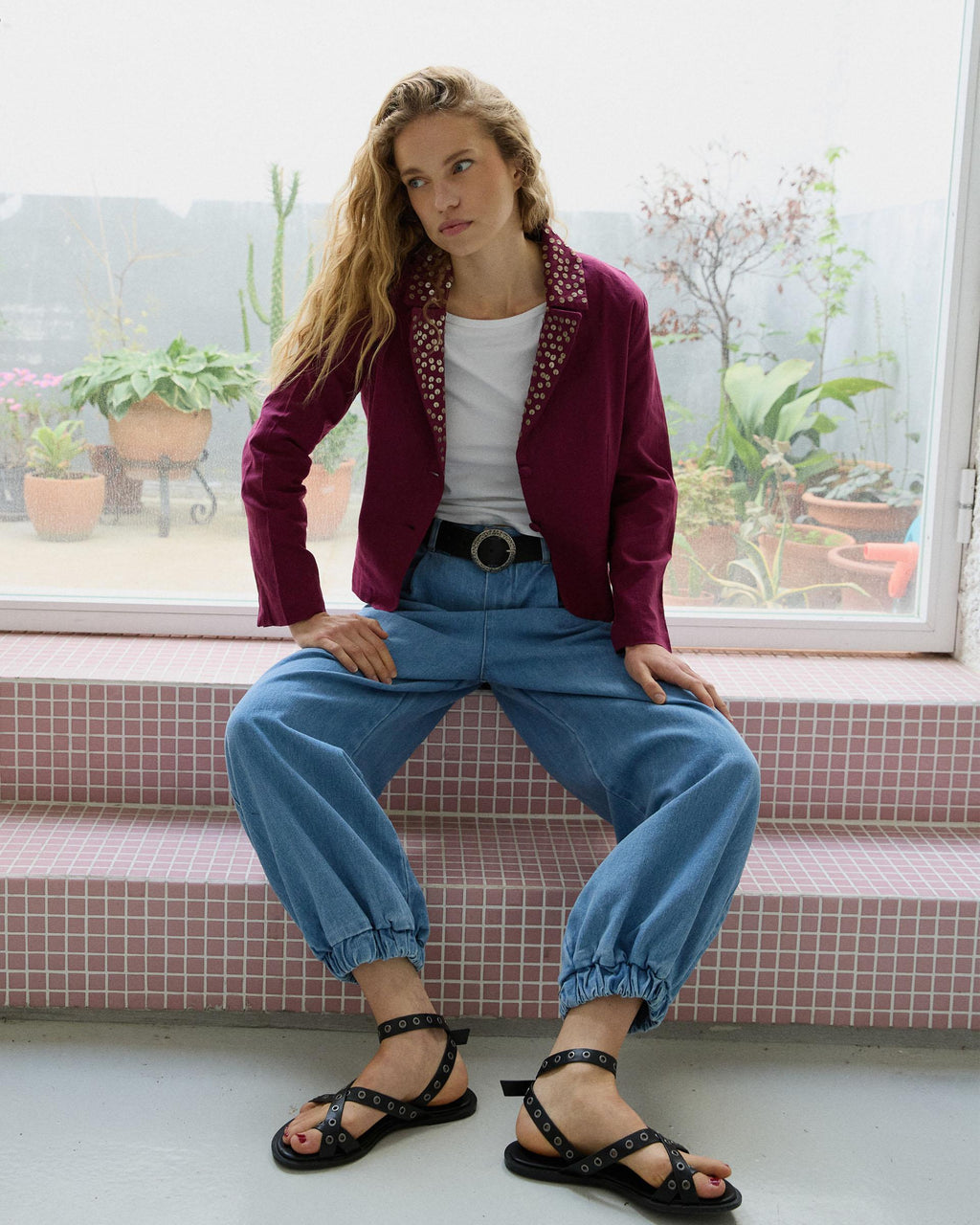 Blazer Lentejuelas Rosa Oscuro