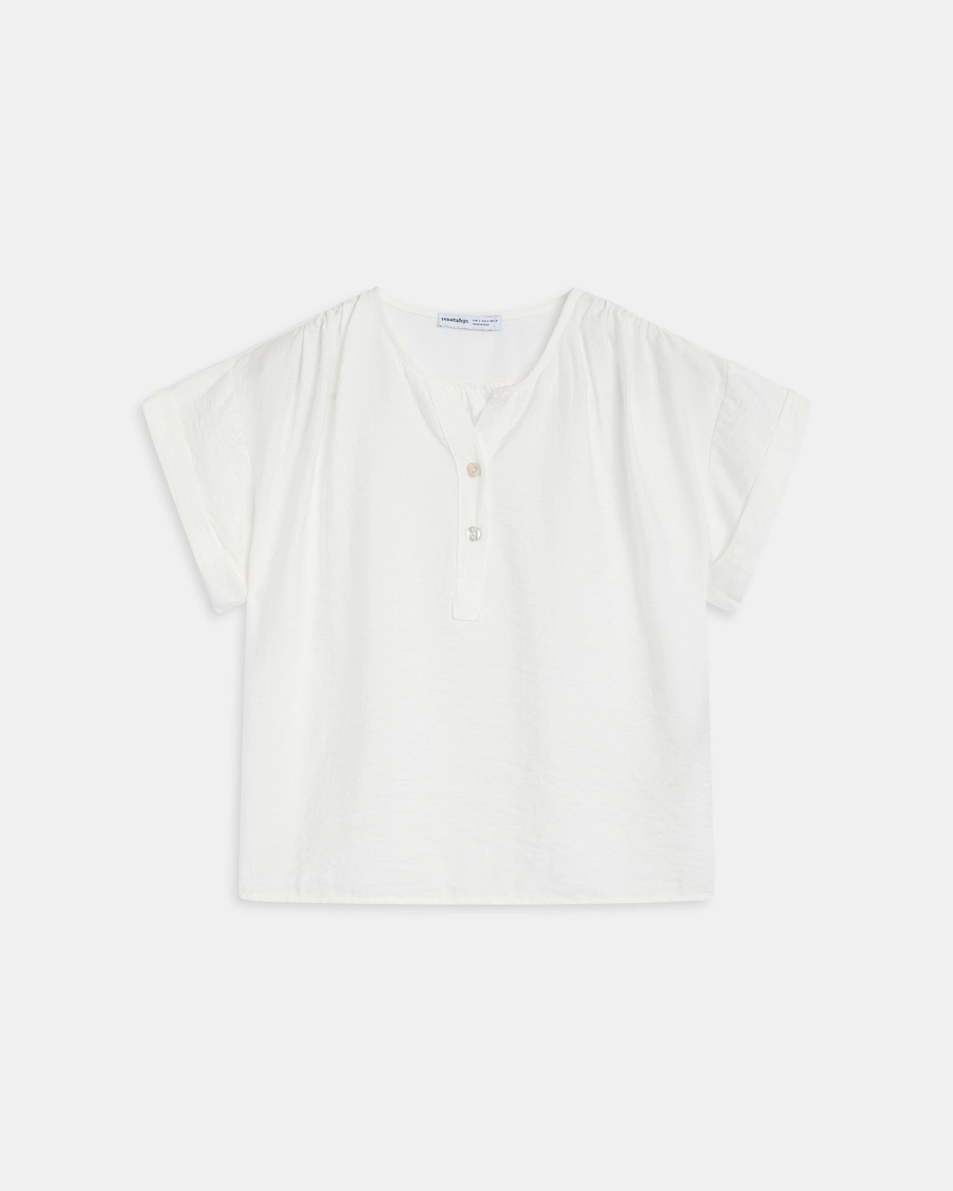 Blusa Fluida Escote Pico Botones Blanca