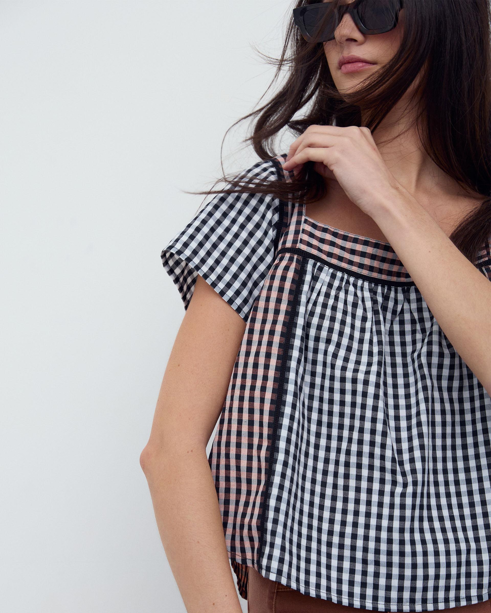 Blusa Cuadros Vichy Contraste Negro