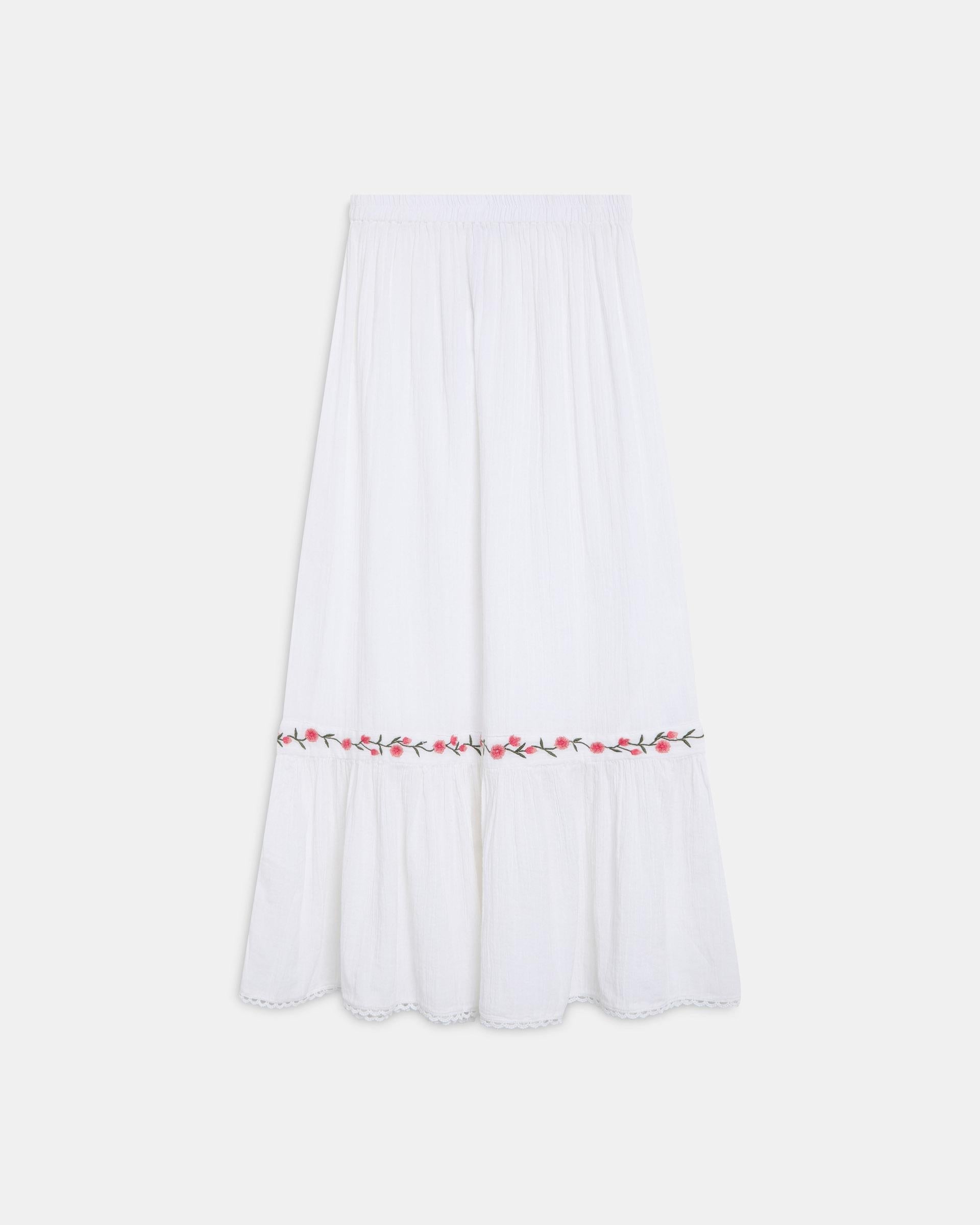 Falda Bordado Flores Blanco