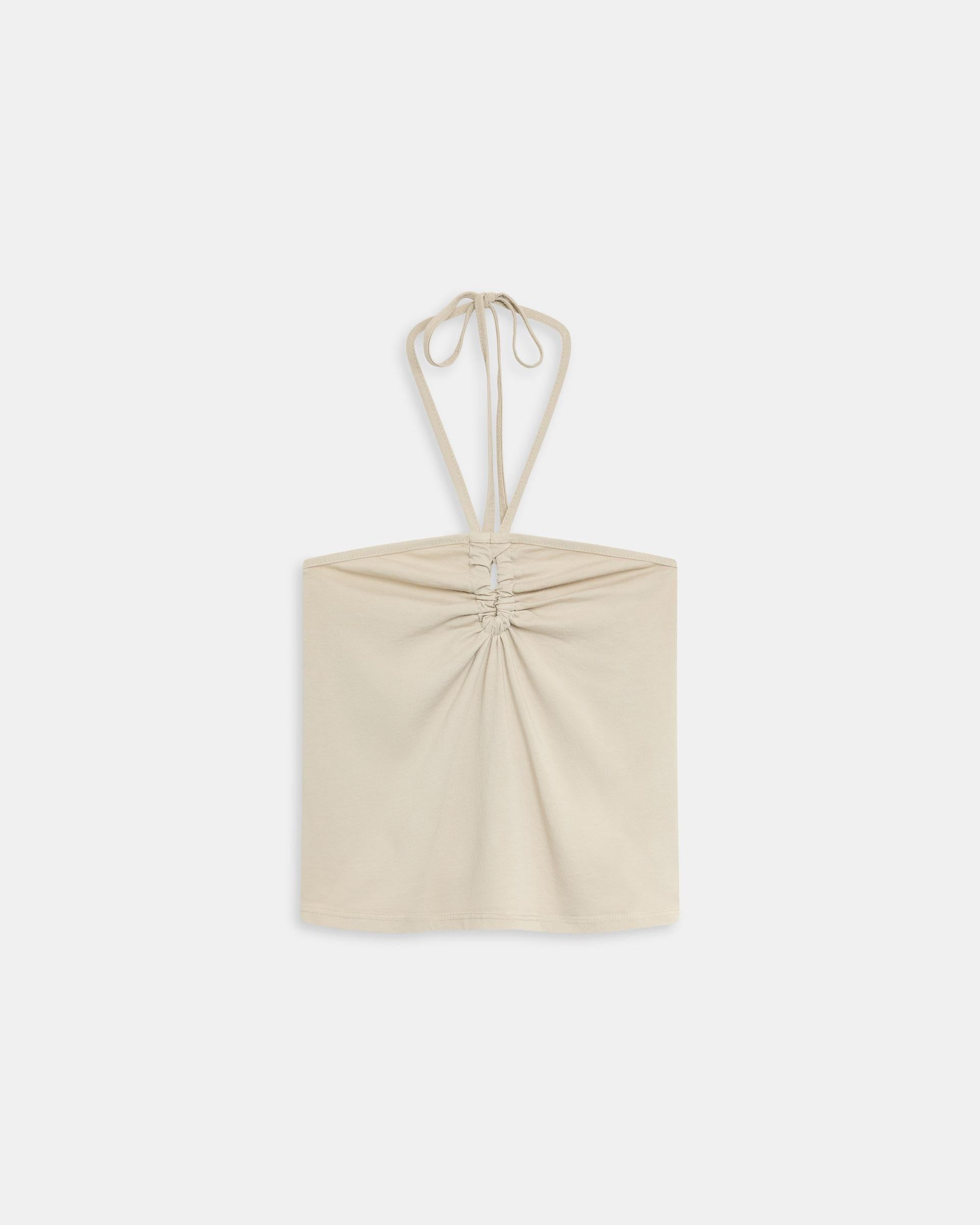 Camiseta Halter Fruncido Delantero Beige